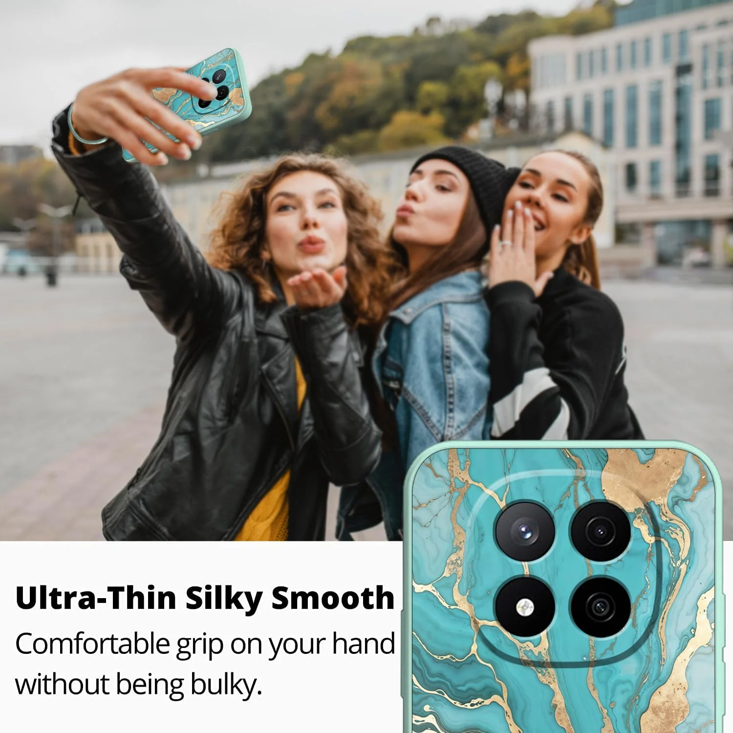 قاب محافظ سیلیکونی باریک طرح سنگ مرمر برای گوشی شیائومی ردمی نوت 14 پرو 4G، ضد ضربه، به همراه بند و پوشش بامپر (آبی روشن)