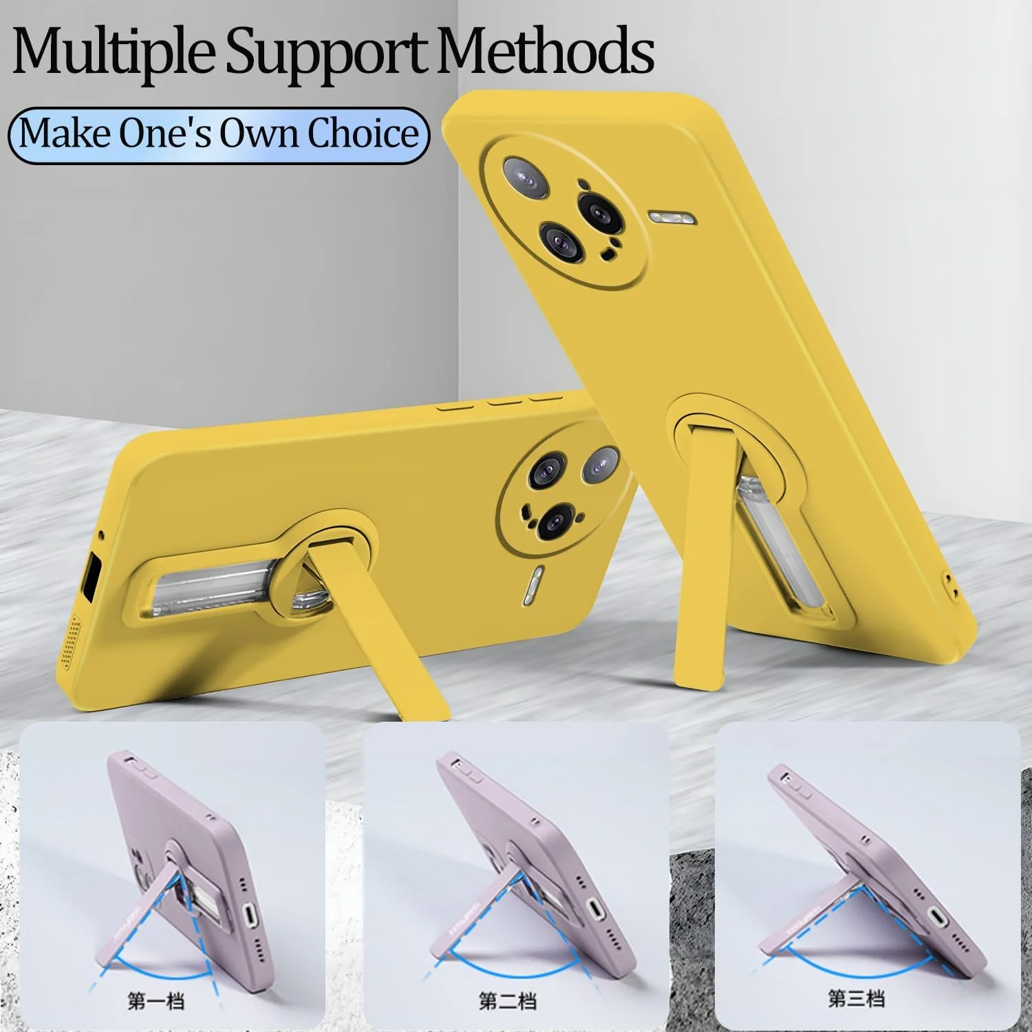 قاب گوشی برای شیائومی پوکو F7 Ultra با پایه، سازگار با قاب گوشی پوکو F7 Ultra، سیلیکونی با بند، پوشش نرم و ضد ضربه (زرد)