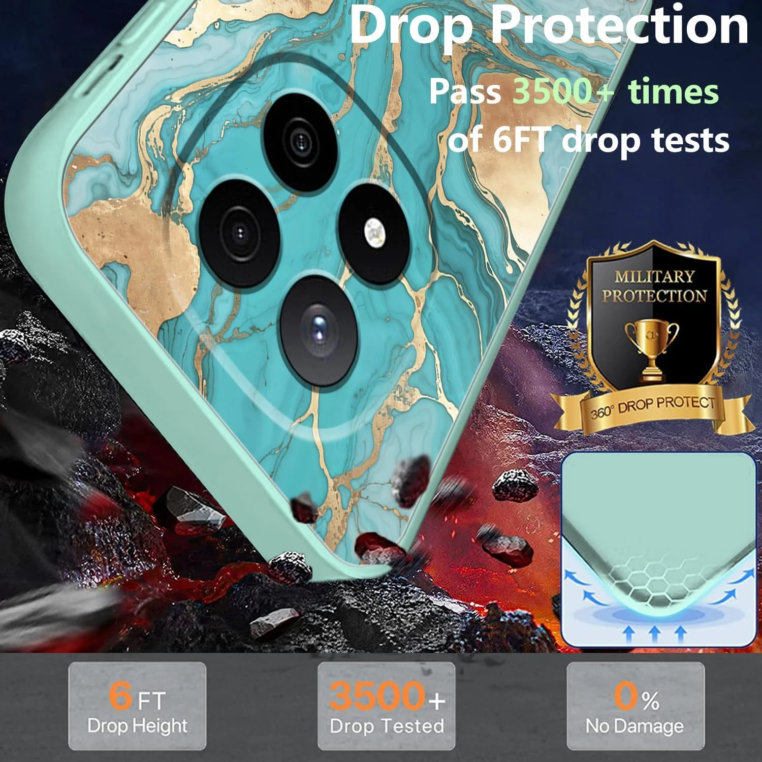 قاب محافظ سیلیکونی باریک طرح سنگ مرمر برای گوشی شیائومی ردمی نوت 14 پرو 4G، ضد ضربه، به همراه بند و پوشش بامپر (آبی روشن)