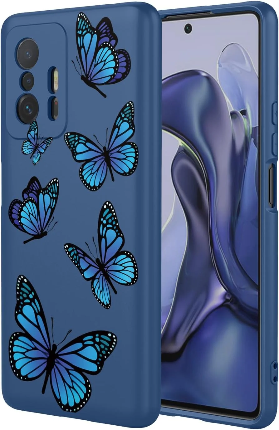 قاب گوشی برای شیائومی 11T، قاب شیائومی 11T پرو 5G، 21081111RG، قاب نرم و انعطاف پذیر TPU با طرح پروانه، کاور گوشی با طرح پروانه آبی برای شیائومی Mi 11T 5G