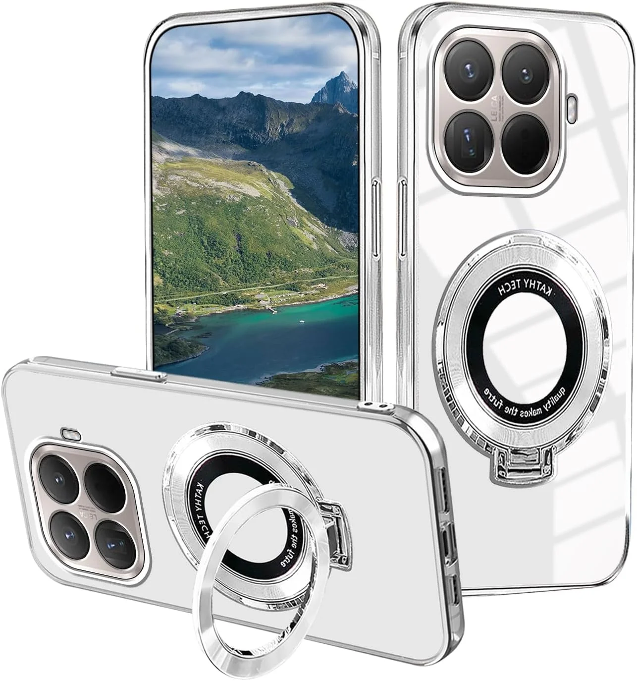 قاب گوشی برای شیائومی 15T Pro با پایه انگشتی، قاب سیلیکونی ضد ضربه برای شیائومی 15T Pro، پوشش محافظ نازک، شفاف، لوکس و زیبا (سفید)