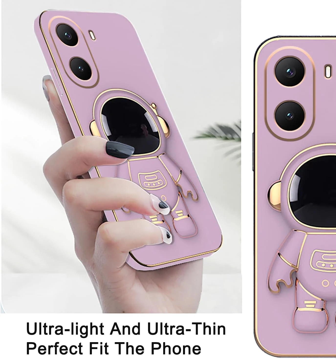 قاب گوشی شیائومی ردمی A5 با پایه مخفی فضانورد بامزه، سازگار با قاب گوشی شیائومی ردمی A5 برای زنان، مردان و دختران، پوشش سپر سیلیکونی (بنفش)