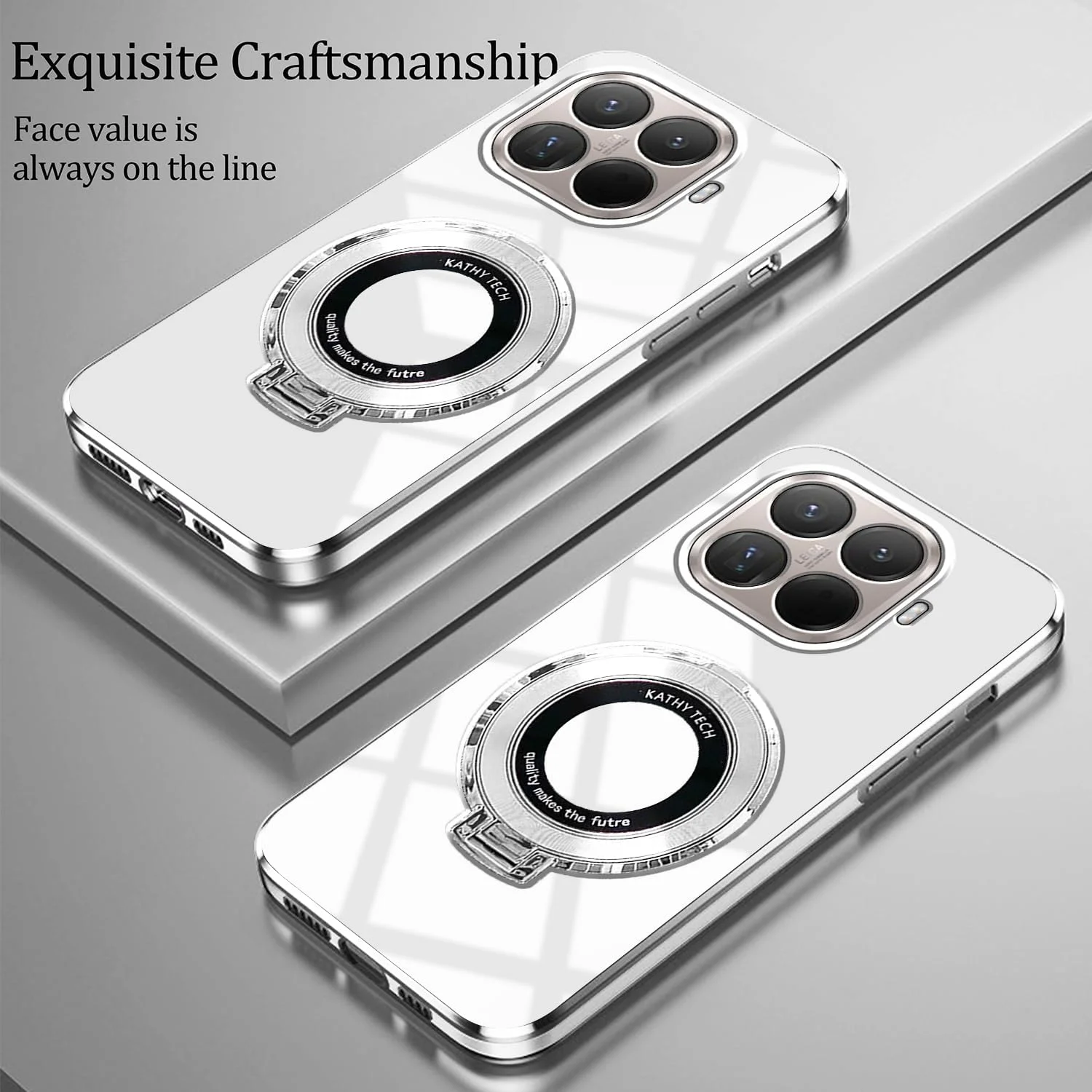 قاب گوشی برای شیائومی 15T Pro با پایه انگشتی، قاب سیلیکونی ضد ضربه برای شیائومی 15T Pro، پوشش محافظ نازک، شفاف، لوکس و زیبا (سفید)