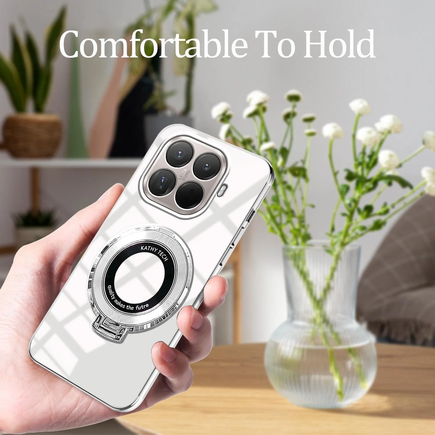 قاب گوشی برای شیائومی 15T Pro با پایه انگشتی، قاب سیلیکونی ضد ضربه برای شیائومی 15T Pro، پوشش محافظ نازک، شفاف، لوکس و زیبا (سفید)