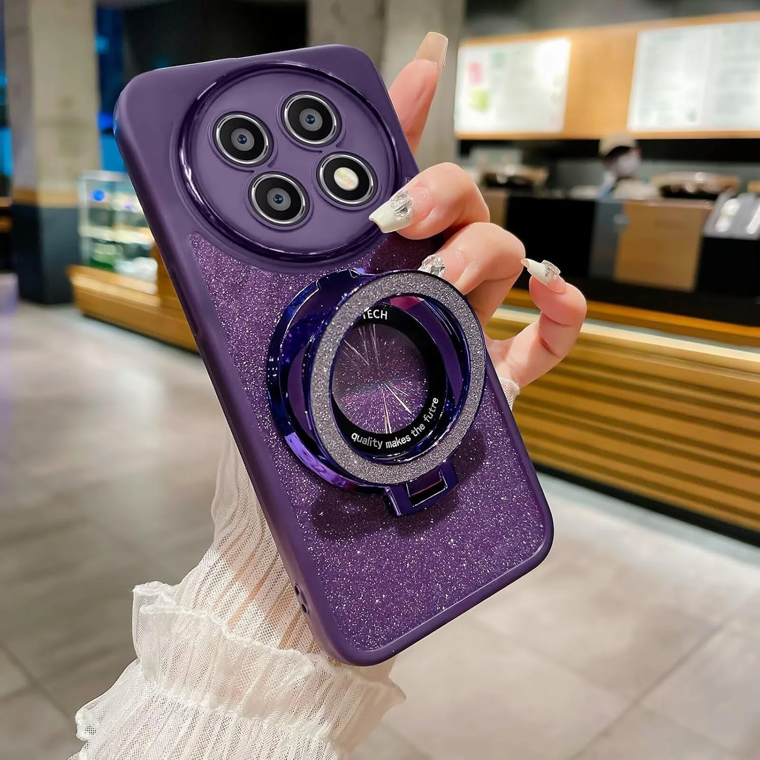 کاور مغناطیسی اکلیلی برای گوشی شیائومی پوکو X7 5G، کاور شفاف لوکس و درخشان با روکش براق و پایه نگهدارنده، محافظ دوربین، رنگ بنفش