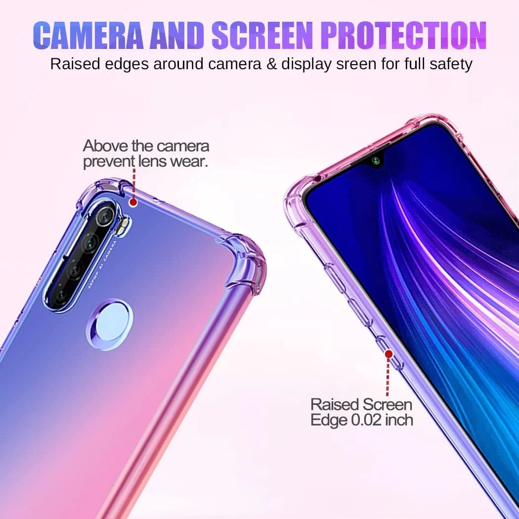 قاب محافظ گوشی شیائومی ردمی نوت 8 (2019/2021) M1908C3JH M1908C3JGG، قاب زیبا برای دختران و بانوان، باریک، ضد خش، جنس TPU نرم، ضد ضربه، محافظ گوشی شیائومی ردمی نوت 8 2019 (آبی/صورتی)