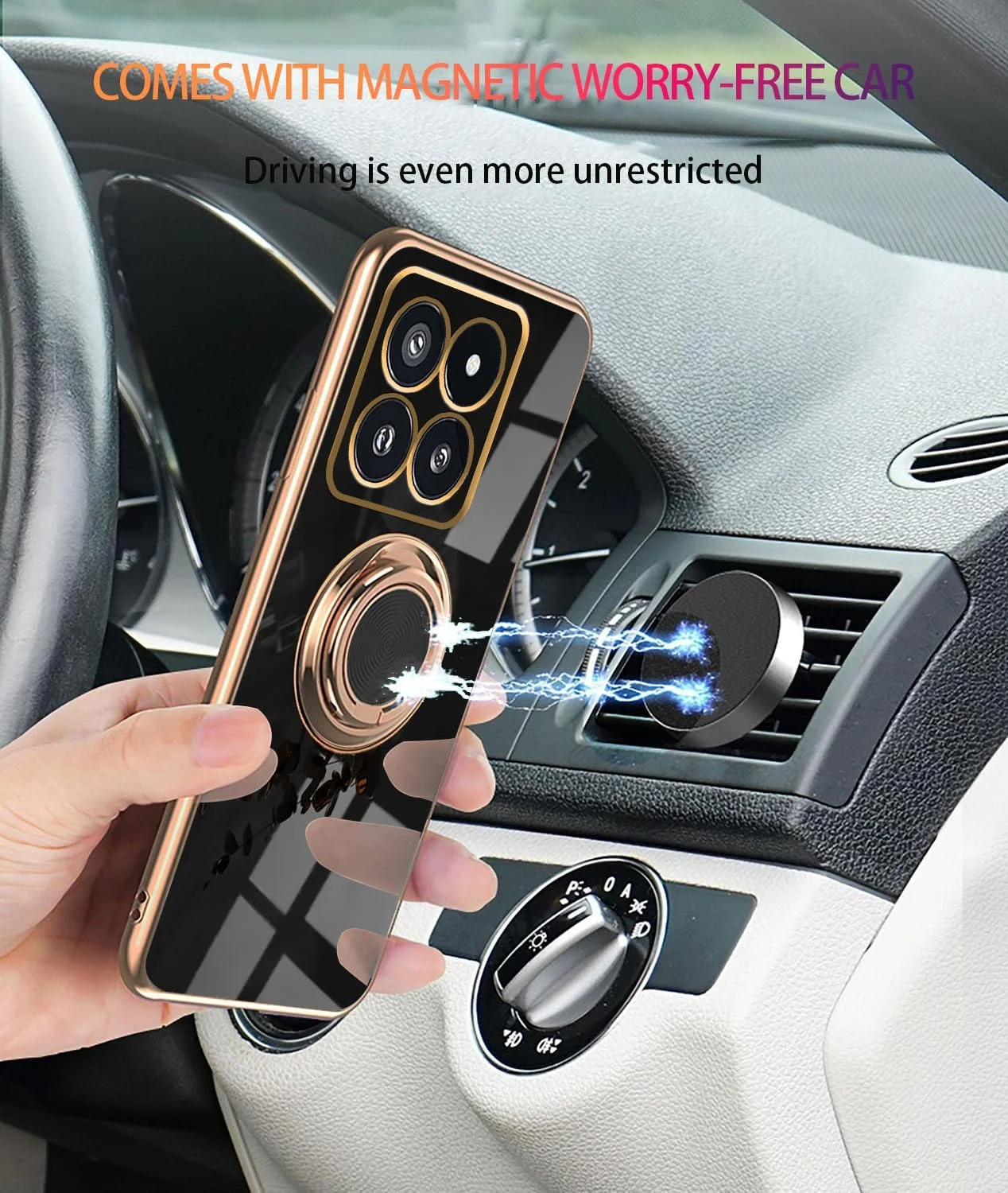 قاب گوشی شیائومی 14T با استند مغناطیسی، کاور سیلیکونی شیائومی 14T با حلقه نگهدارنده، ضد ضربه، باریک، نازک، روکش لوکس و محافظ بامپر (مشکی)