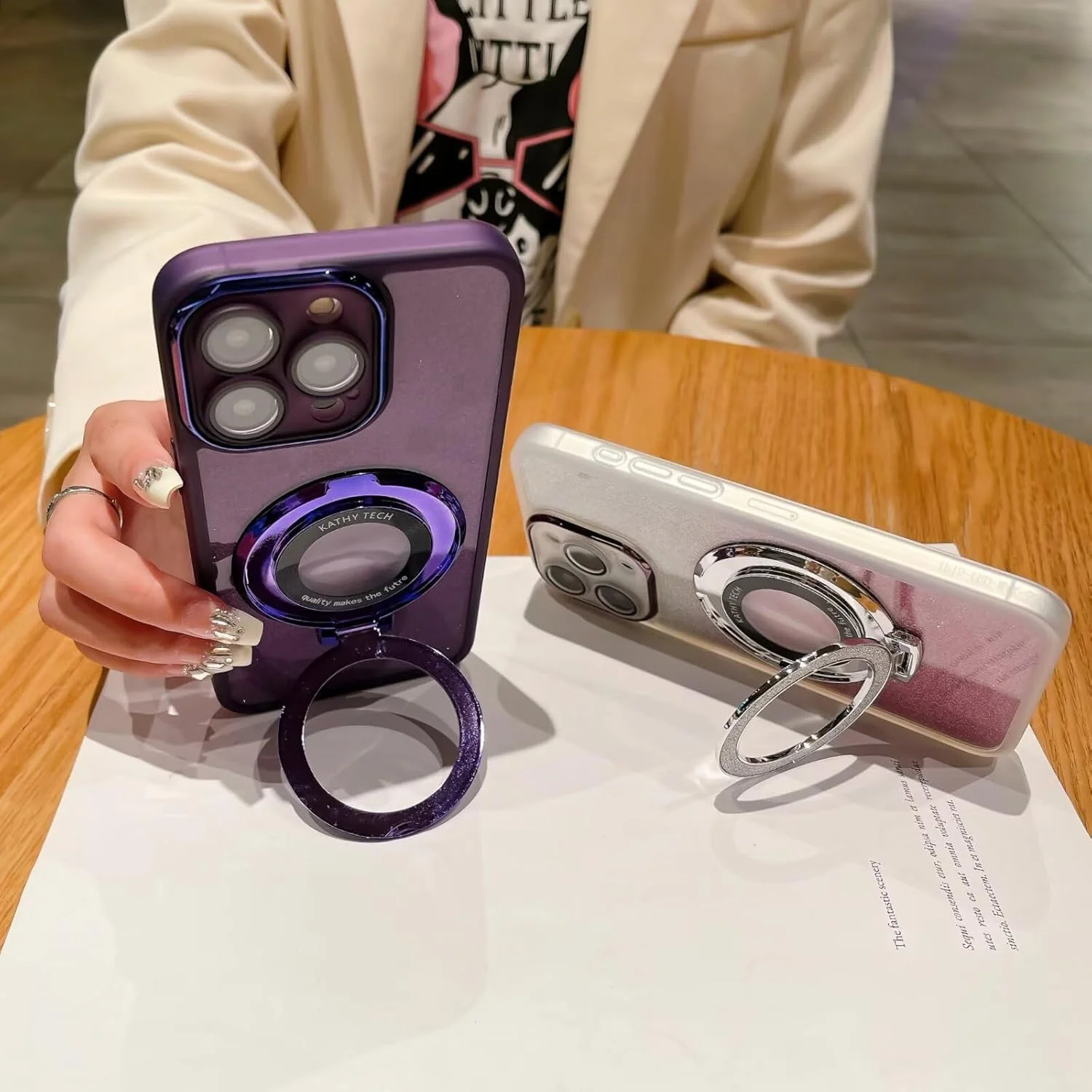 کاور اکلیلی مغناطیسی برای شیائومی ردمی نوت 14 5G، روکش لوکس براق و درخشان، کاور شفاف گوشی با استند برای بانوان و دختران، محافظ لنز دوربین، رنگ بنفش