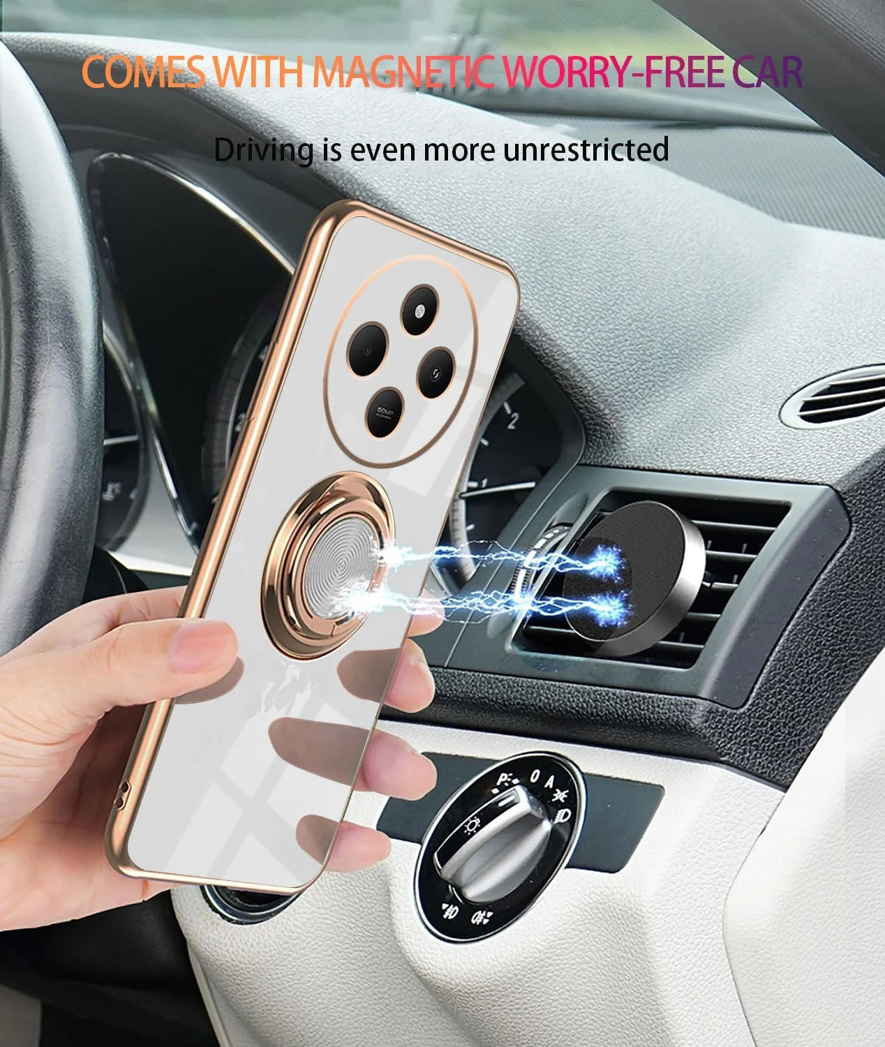 قاب گوشی شیائومی پوکو C75 با استند مغناطیسی، کاور سیلیکونی گوشی پوکو C75 با حلقه نگهدارنده، ضد ضربه، باریک، روکش لوکس و محافظ بامپر (سفید)