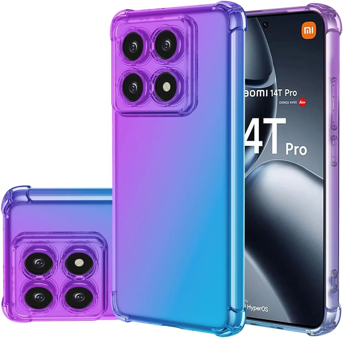 قاب محافظ گوشی شیائومی 14T Pro، طراحی زیبا برای دختران و بانوان، پوشش محافظ TPU نرم و باریک ضد خش و مقاوم در برابر ضربه، گرادیان بنفش/آبی مناسب گوشی شیائومی 14T Pro 5G