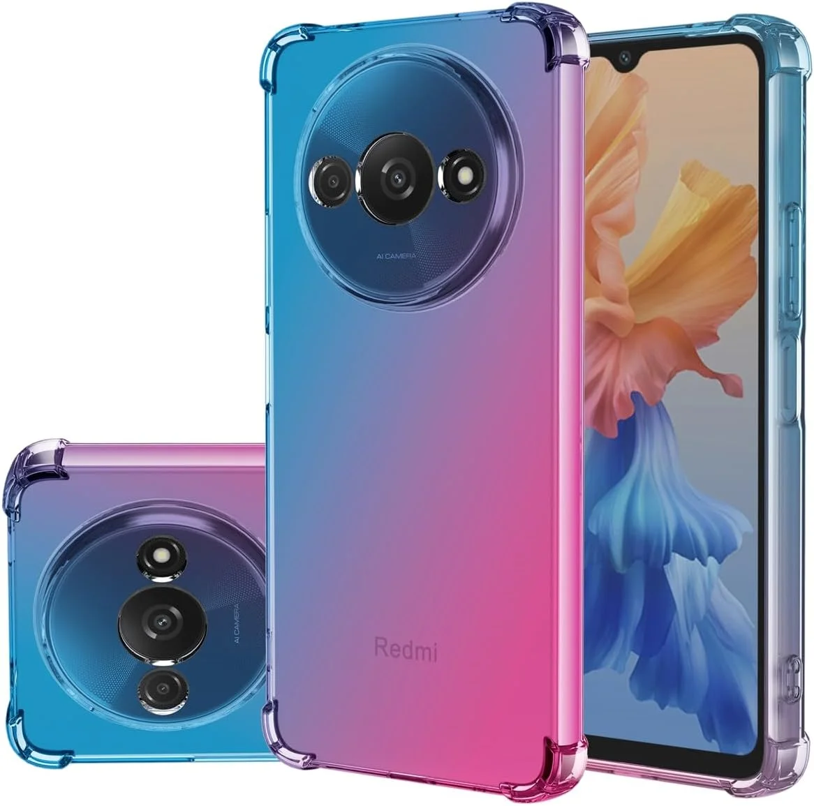قاب محافظ گوشی شیائومی ردمی A3 / ردمی A3X / پوکو C61، طراحی گرادیانی باریک، ضد خش، جنس TPU نرم، مقاوم در برابر ضربه، آبی/صورتی
