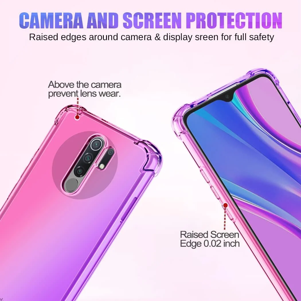 کاور محافظ گوشی شیائومی ردمی 9 / ردمی 9 پرایم / پوکو ام 2 مدل M2004J19PI، دخترانه و زیبا، باریک، ضد خش، ساخته شده از TPU نرم، ضد ضربه (صورتی/بنفش)