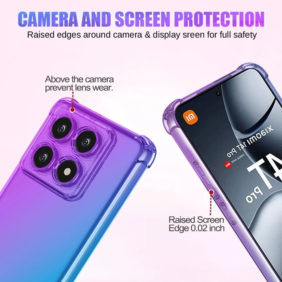 قاب محافظ گوشی شیائومی 14T Pro، طراحی زیبا برای دختران و بانوان، پوشش محافظ TPU نرم و باریک ضد خش و مقاوم در برابر ضربه، گرادیان بنفش/آبی مناسب گوشی شیائومی 14T Pro 5G