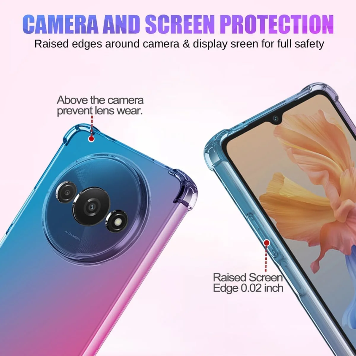 قاب محافظ گوشی شیائومی ردمی A3 / ردمی A3X / پوکو C61، طراحی گرادیانی باریک، ضد خش، جنس TPU نرم، مقاوم در برابر ضربه، آبی/صورتی