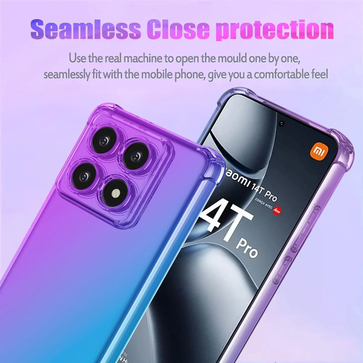 قاب محافظ گوشی شیائومی 14T Pro، طراحی زیبا برای دختران و بانوان، پوشش محافظ TPU نرم و باریک ضد خش و مقاوم در برابر ضربه، گرادیان بنفش/آبی مناسب گوشی شیائومی 14T Pro 5G
