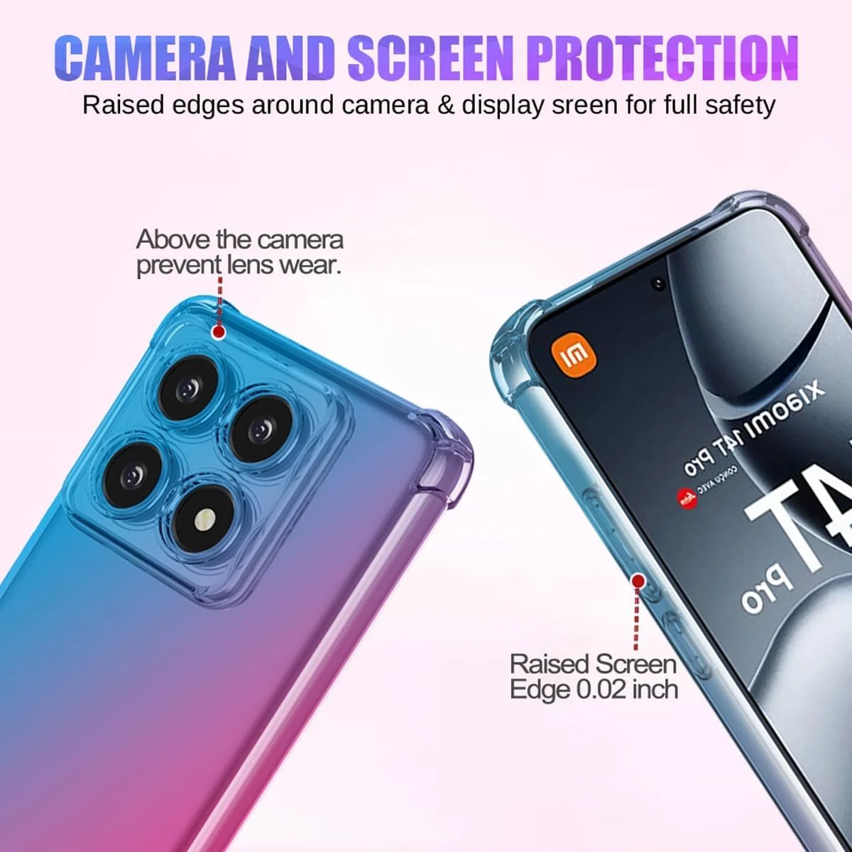 قاب محافظ گوشی شیائومی 14T Pro، طراحی زیبا برای دختران و بانوان، قاب باریک ضد خش TPU نرم، قاب محافظ ضد ضربه برای شیائومی 14T Pro 5G، آبی/صورتی