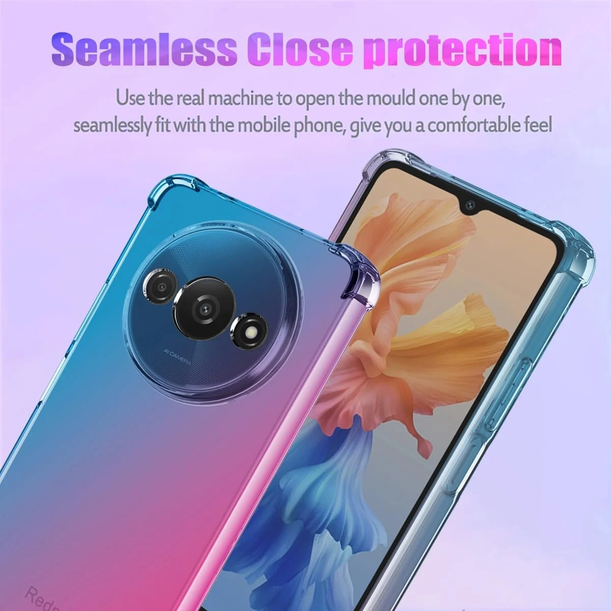 قاب محافظ گوشی شیائومی ردمی A3 / ردمی A3X / پوکو C61، طراحی گرادیانی باریک، ضد خش، جنس TPU نرم، مقاوم در برابر ضربه، آبی/صورتی