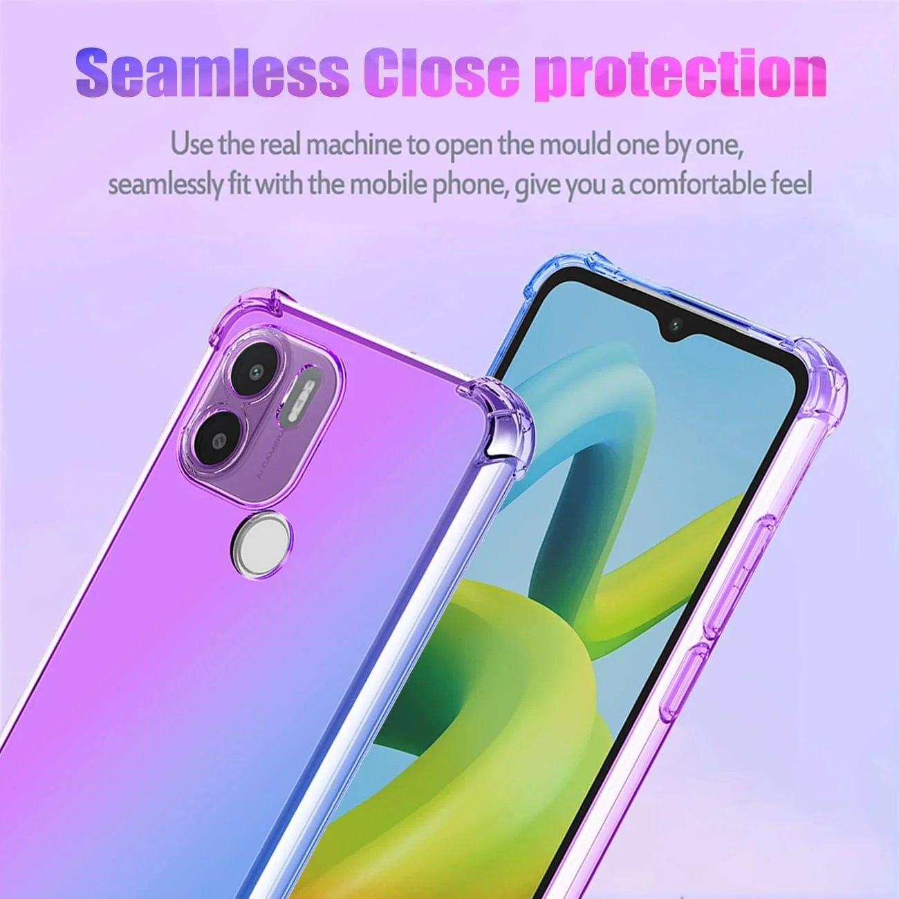 کاور محافظ گوشی شیائومی ردمی A1 پلاس / ردمی A1+ / پوکو C50، طراحی گرادیانی باریک، ضد خش، جنس TPU نرم و مقاوم در برابر ضربه (بنفش/آبی)