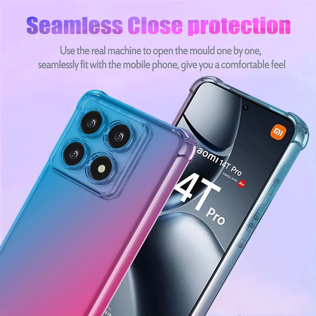 قاب محافظ گوشی شیائومی 14T Pro، طراحی زیبا برای دختران و بانوان، قاب باریک ضد خش TPU نرم، قاب محافظ ضد ضربه برای شیائومی 14T Pro 5G، آبی/صورتی