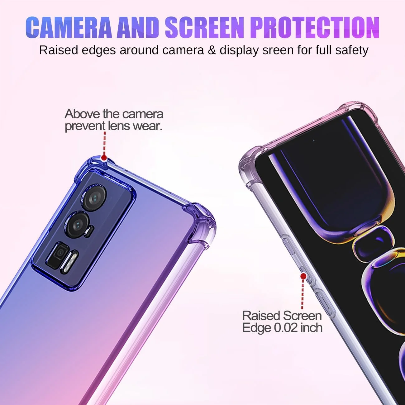 قاب محافظ گوشی ردمی K60، ردمی K60 پرو 5G/پوکو F5 پرو، قاب زیبا دخترانه زنانه، گرادیان باریک ضد خش، کاور گوشی TPU نرم ضد ضربه برای شیائومی ردمی K60 5G (آبی/صورتی)