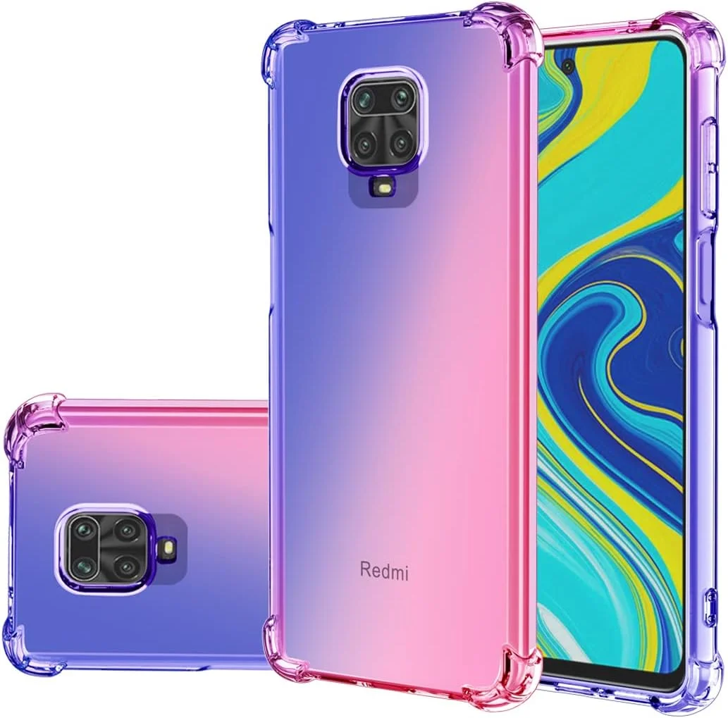 کاور محافظ گوشی شیائومی ردمی نوت 9 پرو مکس/نوت 9S/پوکو M2 پرو/ردمی نوت 10 لایت، کاور باریک و ضد خش TPU با طرح گرادیان و محافظت در برابر ضربه (آبی/صورتی)