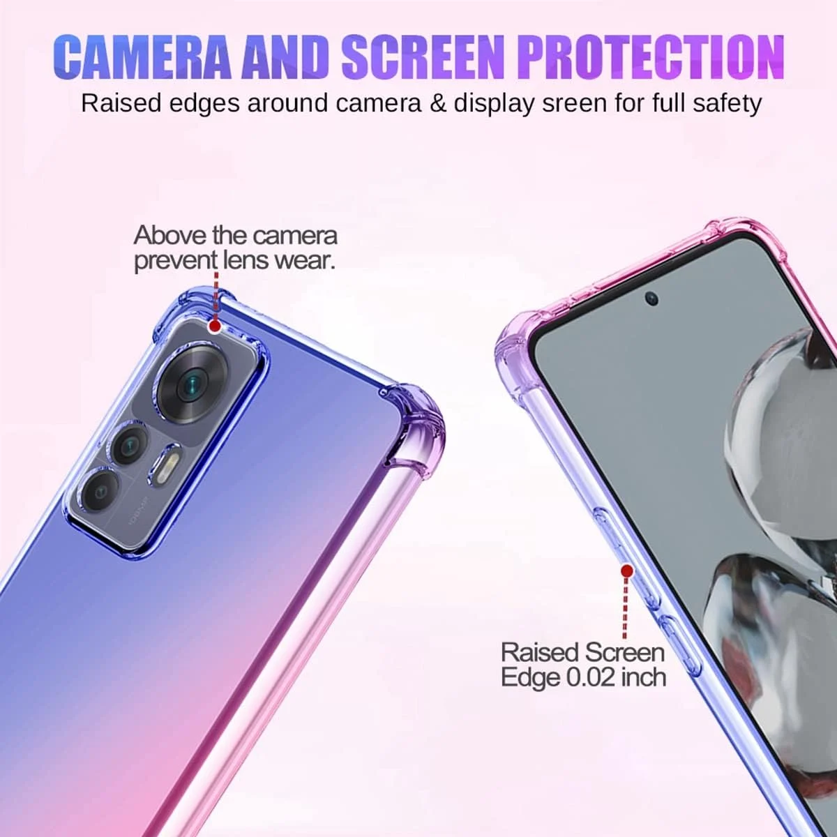 کاور محافظ گوشی شیائومی 12T Pro/Mi 12T/Redmi K50 Ultra، کاور باریک و ضد خش TPU نرم با طرح گرادیان و محافظت در برابر ضربه (آبی/صورتی)