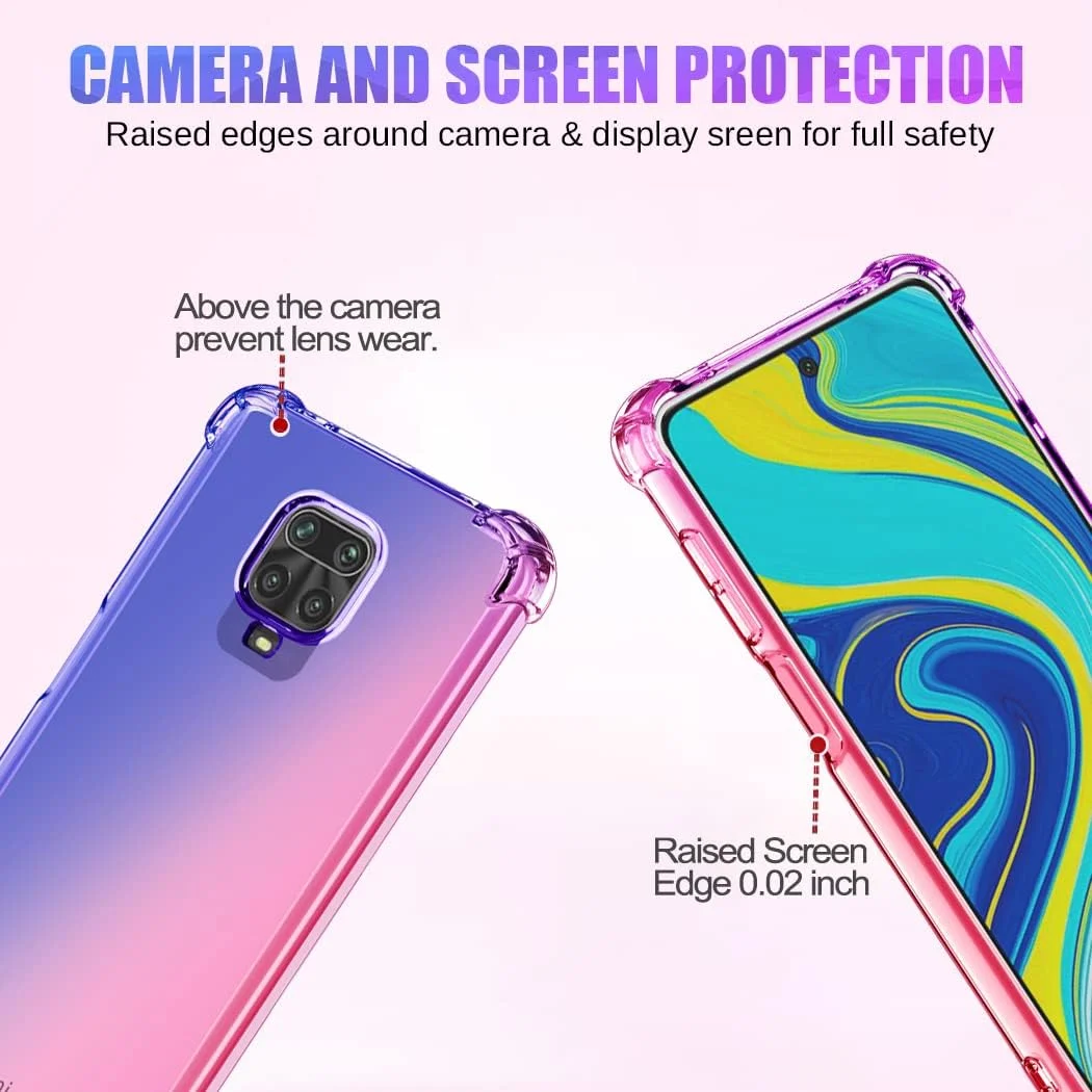 کاور محافظ گوشی شیائومی ردمی نوت 9 پرو مکس/نوت 9S/پوکو M2 پرو/ردمی نوت 10 لایت، کاور باریک و ضد خش TPU با طرح گرادیان و محافظت در برابر ضربه (آبی/صورتی)