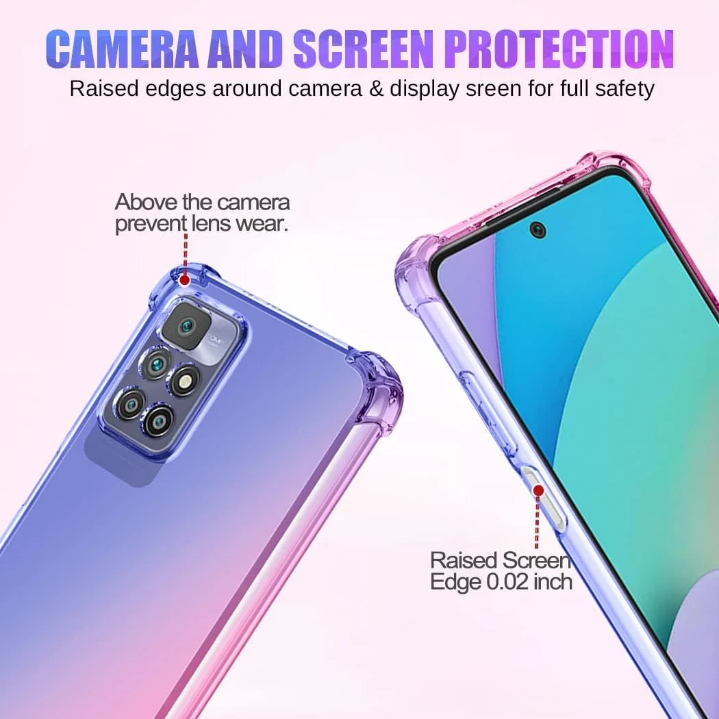 قاب محافظ گوشی شیائومی ردمی 10، قاب دخترانه و زنانه زیبا، باریک با محافظت در برابر خط و خش، کاور گوشی TPU نرم و مقاوم در برابر ضربه برای شیائومی ردمی 10 4G (2022) (آبی/صورتی)