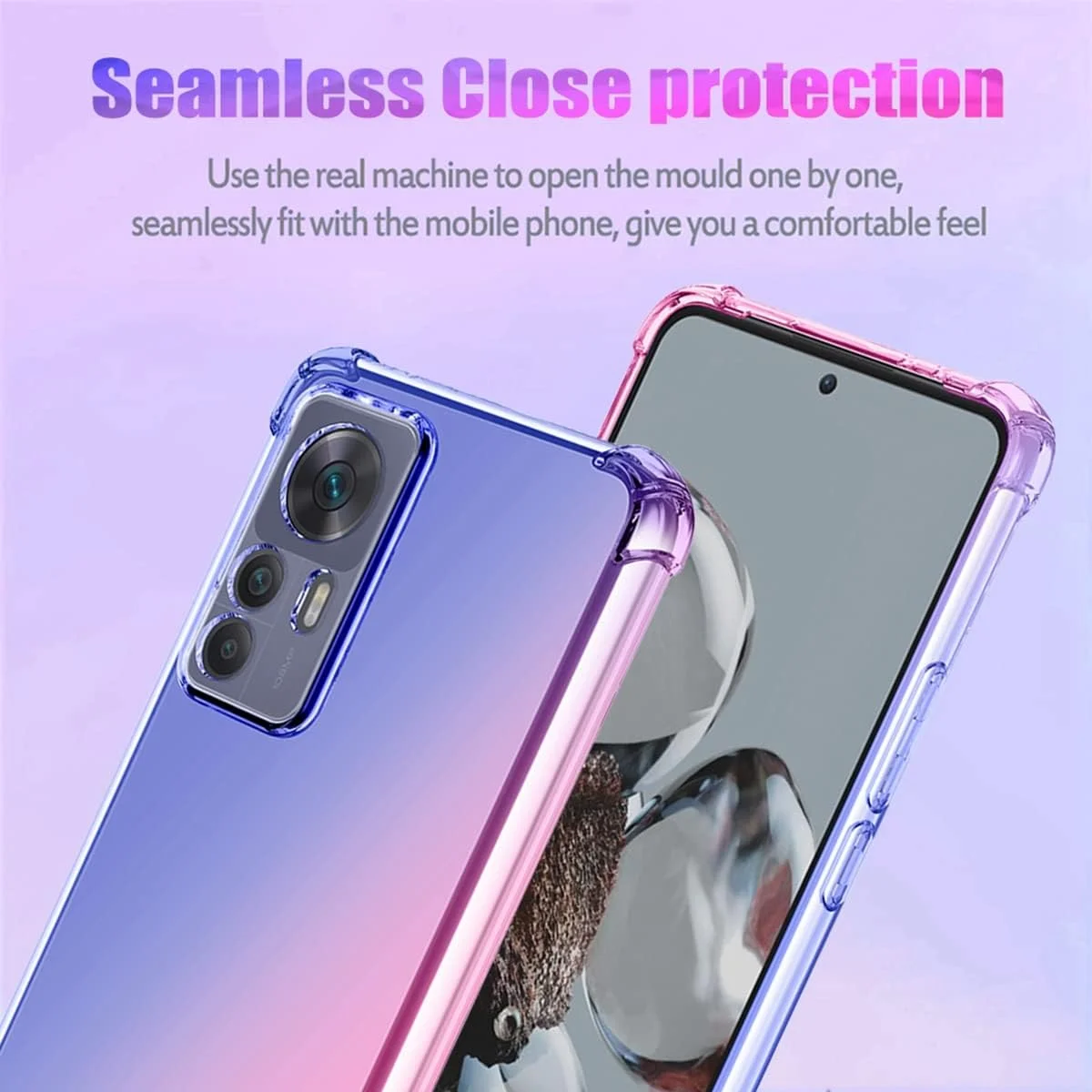 کاور محافظ گوشی شیائومی 12T Pro/Mi 12T/Redmi K50 Ultra، کاور باریک و ضد خش TPU نرم با طرح گرادیان و محافظت در برابر ضربه (آبی/صورتی)