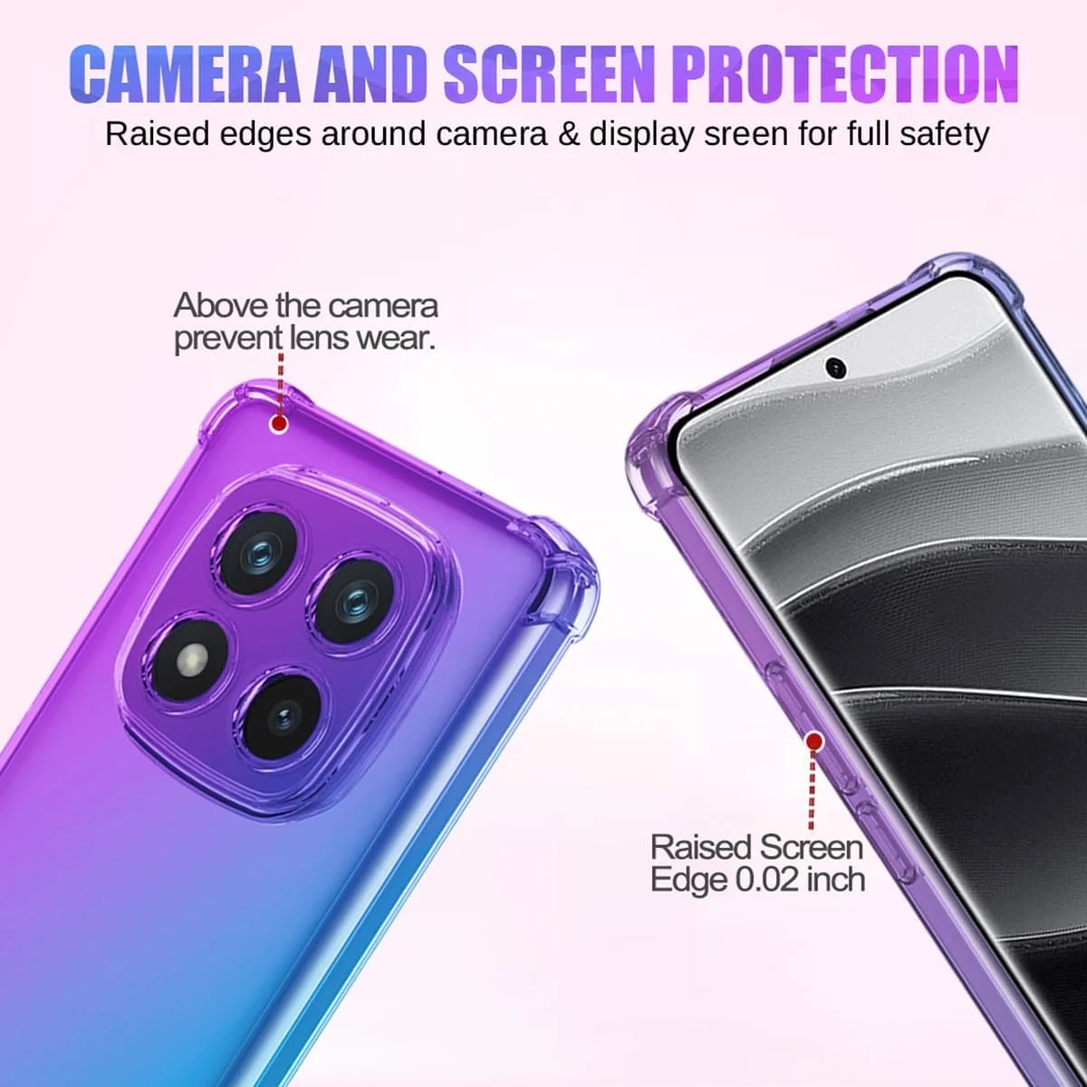 قاب محافظ گوشی شیائومی ردمی نوت 14 پرو پلاس 5G، قاب زیبا دخترانه زنانه، باریک ضد خش TPU نرم پوشش محافظ ضد ضربه برای شیائومی ردمی نوت 14 پرو پلاس 5G بنفش/آبی