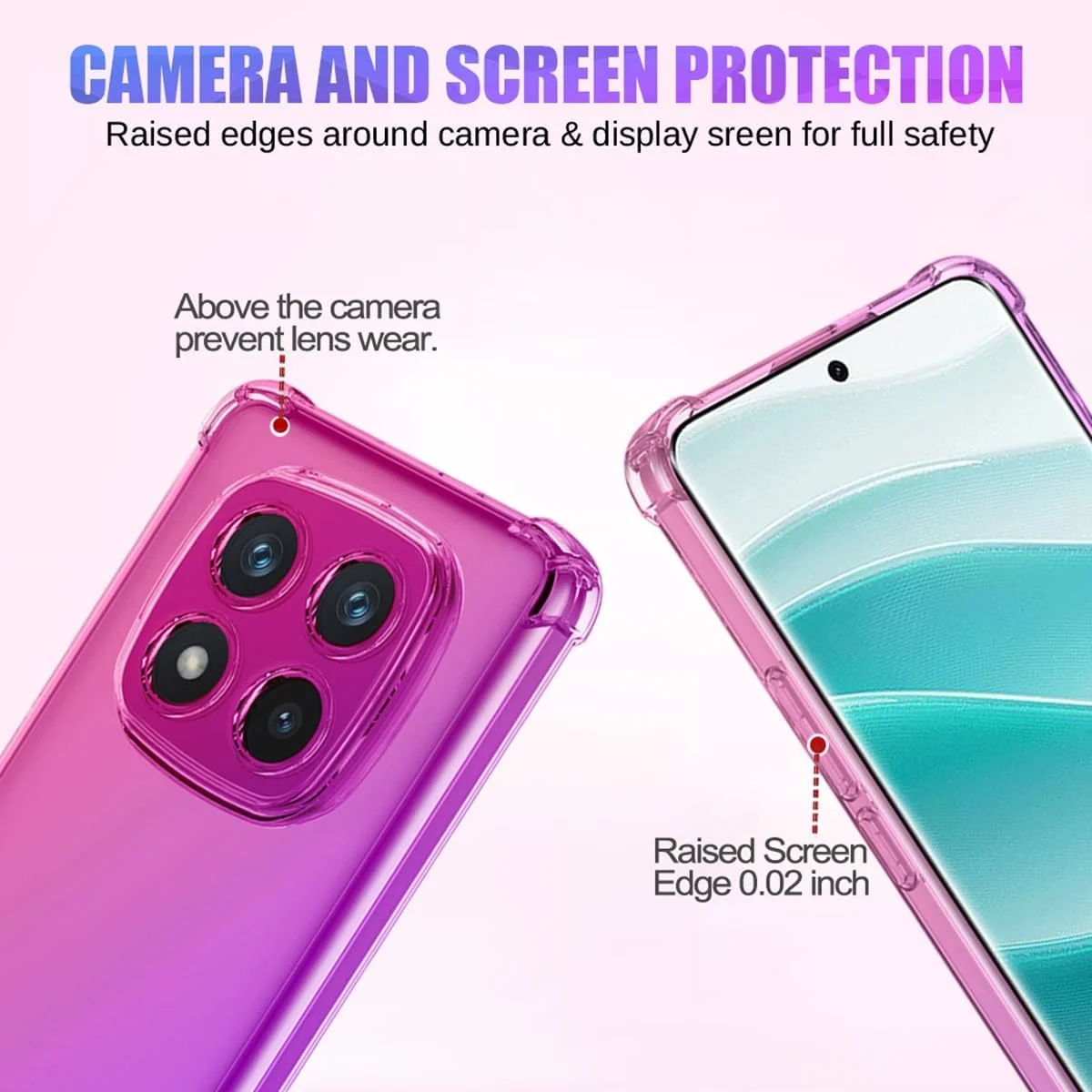 قاب محافظ گوشی شیائومی ردمی نوت 14 پرو 5G / پوکو X7 5G، قاب دخترانه و زنانه زیبا، پوشش محافظ TPU نرم و باریک ضد خش و مقاوم در برابر ضربه، گرادیان صورتی/بنفش