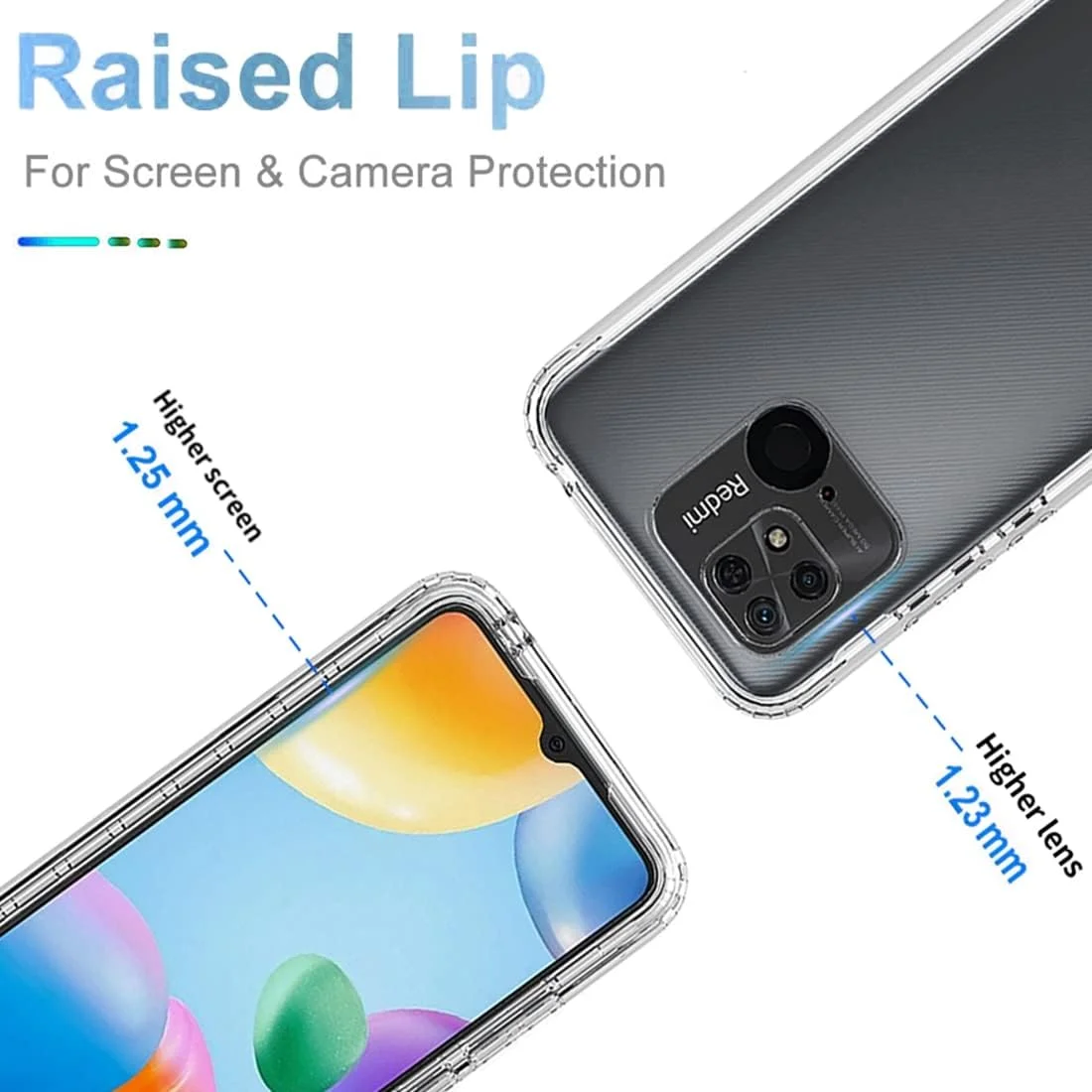 قاب محافظ گوشی شیائومی ردمی 10C مدل 220333QBI به همراه محافظ صفحه نمایش شیشه ای، محافظت 360 درجه کامل بدنه، بدنه سخت و ضربه گیر TPU نرم، مقاوم در برابر ضربه (شفاف)