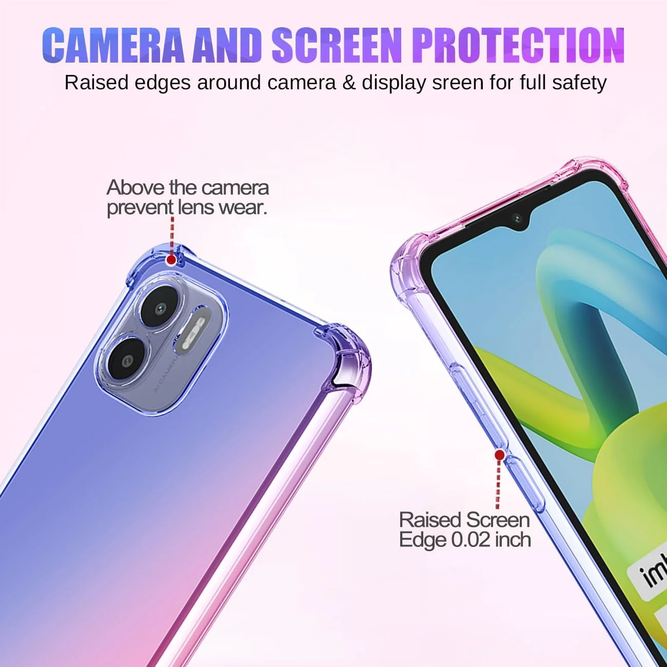 قاب محافظ گوشی ردمی A1، قاب زیبا برای دختران و بانوان ردمی A2 مدل 220733SI، کاور گوشی TPU نرم و باریک ضد خش با محافظت در برابر ضربه برای شیائومی ردمی A1 (آبی/صورتی)