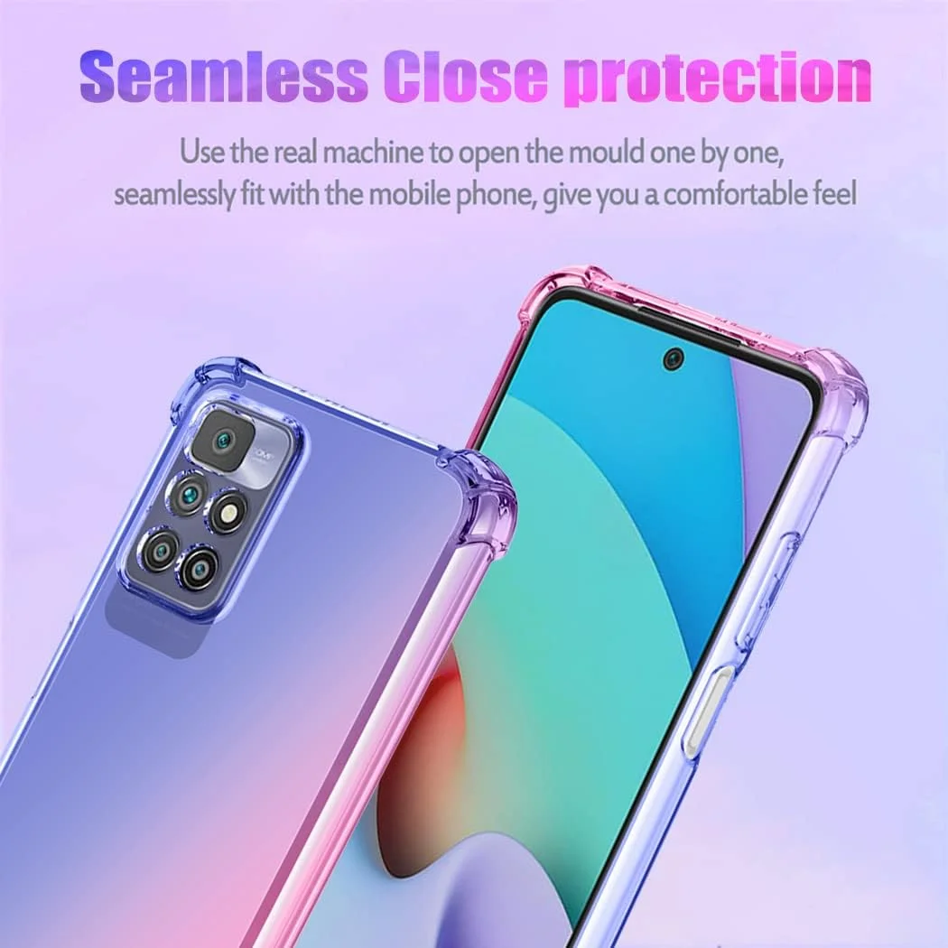 قاب محافظ گوشی شیائومی ردمی 10، قاب دخترانه و زنانه زیبا، باریک با محافظت در برابر خط و خش، کاور گوشی TPU نرم و مقاوم در برابر ضربه برای شیائومی ردمی 10 4G (2022) (آبی/صورتی)