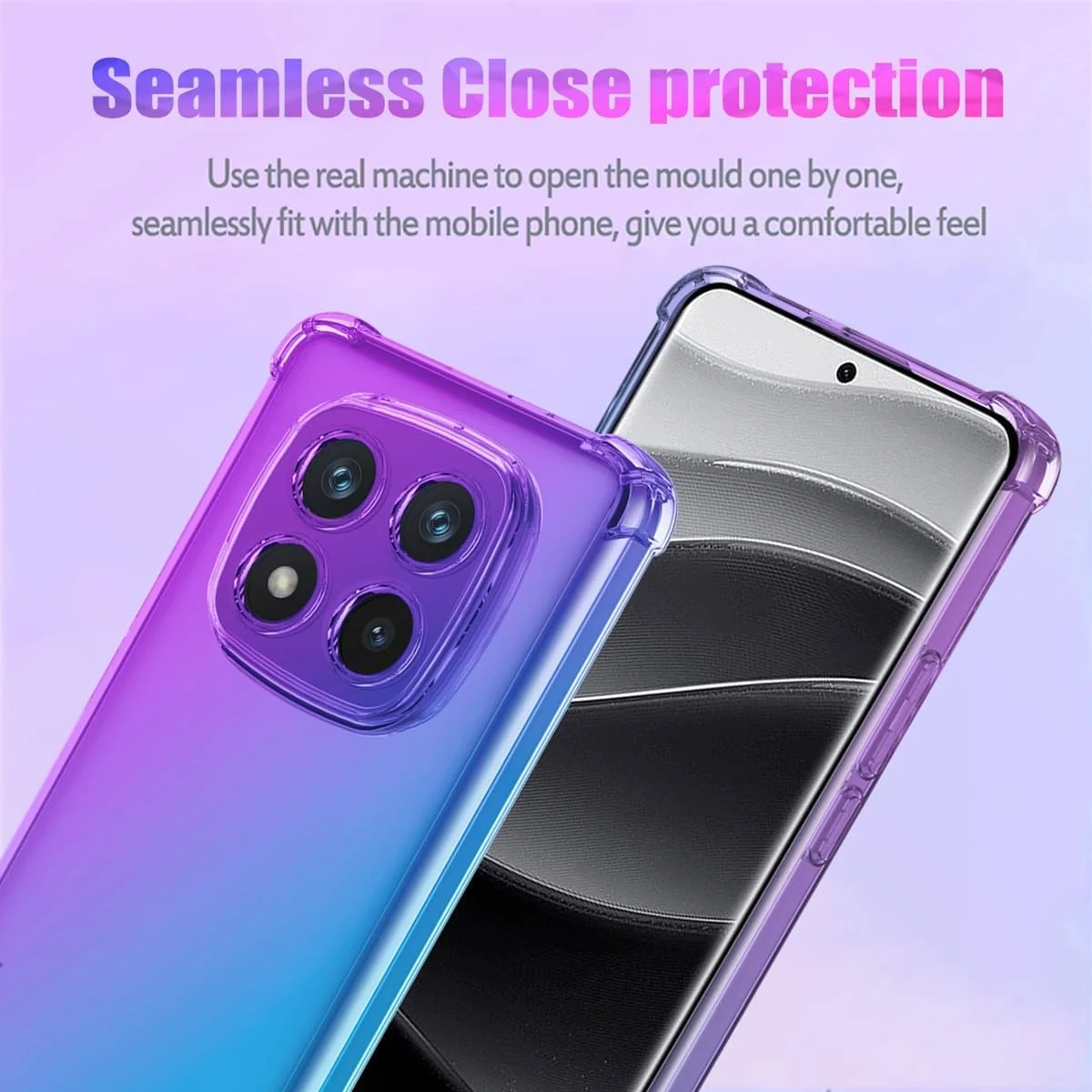 قاب محافظ گوشی شیائومی ردمی نوت 14 پرو پلاس 5G، قاب زیبا دخترانه زنانه، باریک ضد خش TPU نرم پوشش محافظ ضد ضربه برای شیائومی ردمی نوت 14 پرو پلاس 5G بنفش/آبی