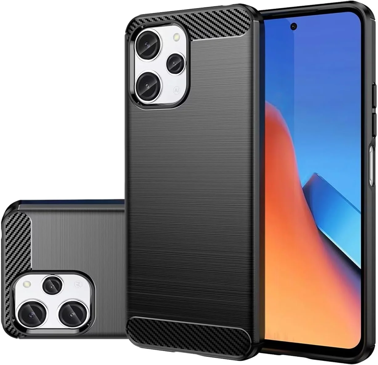 کاور محافظ گوشی ردمی 12، ردمی نوت 12R/پوکو M6 پرو/ردمی 12R، کاور باریک فیبر کربنی TPU نرم، ضد خش، ضد ضربه، محافظ شیائومی ردمی 12 - مشکی