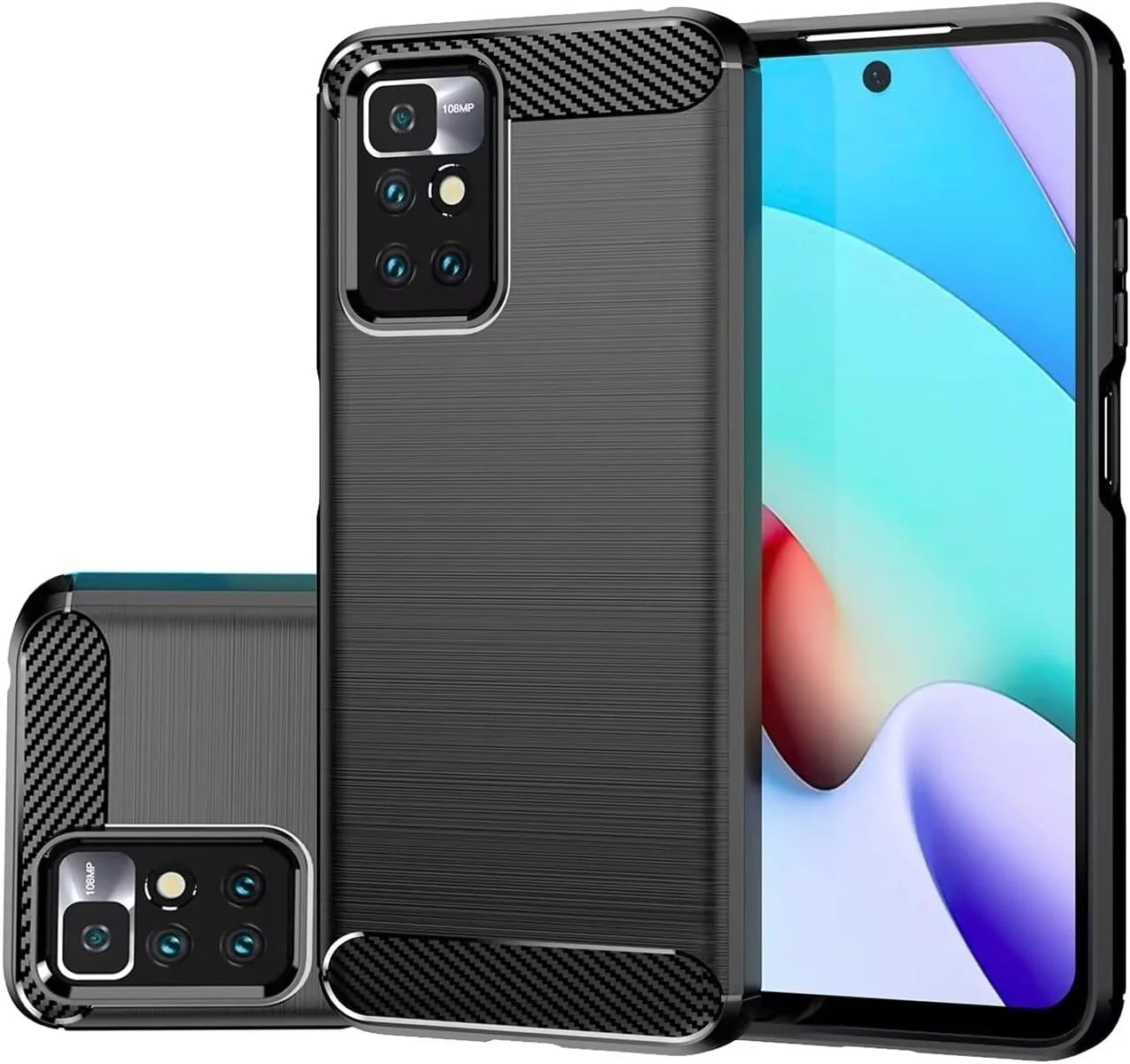 کاور محافظ گوشی شیائومی ردمی 10، ردمی 10 پرایم/ ردمی 10 2022، کاور باریک فیبر کربنی TPU نرم، ضد خش و مقاوم در برابر ضربه، رنگ مشکی