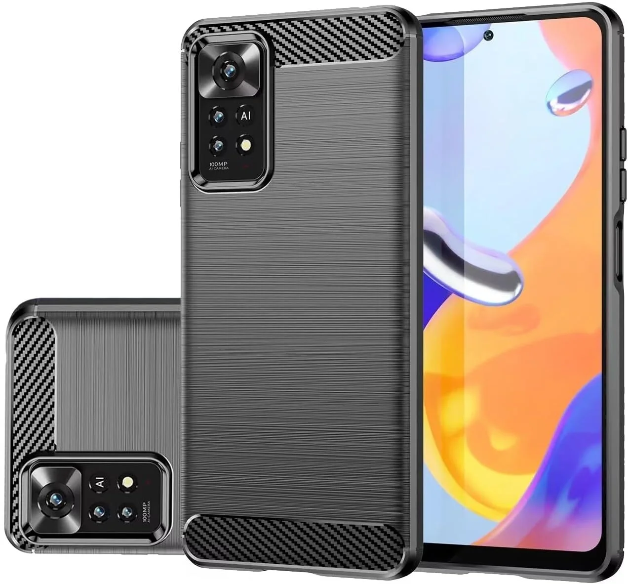 کاور محافظ گوشی شیائومی ردمی نوت 11 پرو (4G/5G)/ ردمی نوت 11E پرو/ ردمی نوت 12 پرو 4G، کاور پشتی نرم و باریک فیبر کربنی، ضد ضربه، مشکی