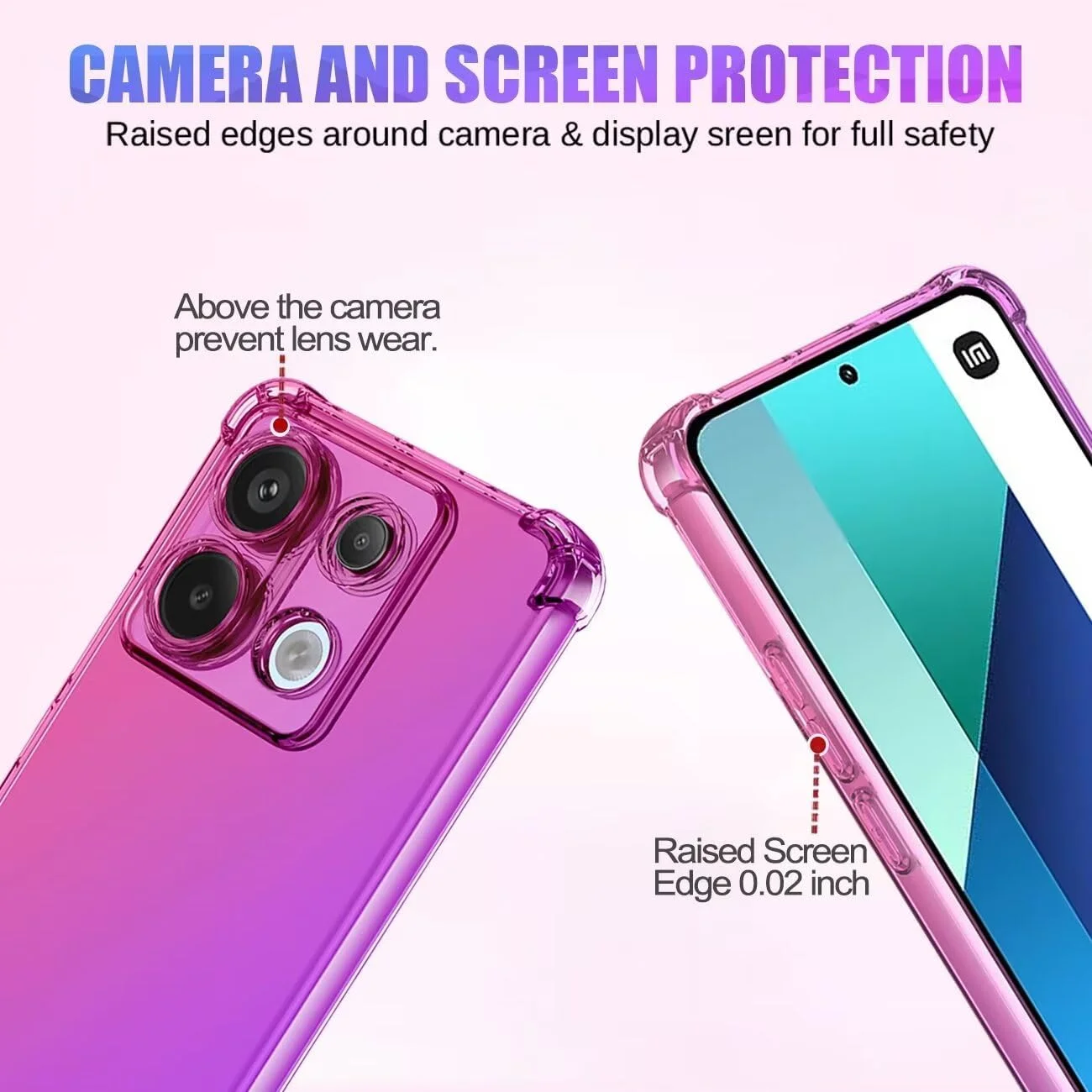 قاب محافظ گوشی شیائومی ردمی نوت 13 4G مدل 23129RAA4G، قاب زیبا دخترانه زنانه، گرادیانی باریک ضد خش، کاور گوشی TPU نرم ضد ضربه برای شیائومی ردمی نوت 13 4G صورتی/بنفش