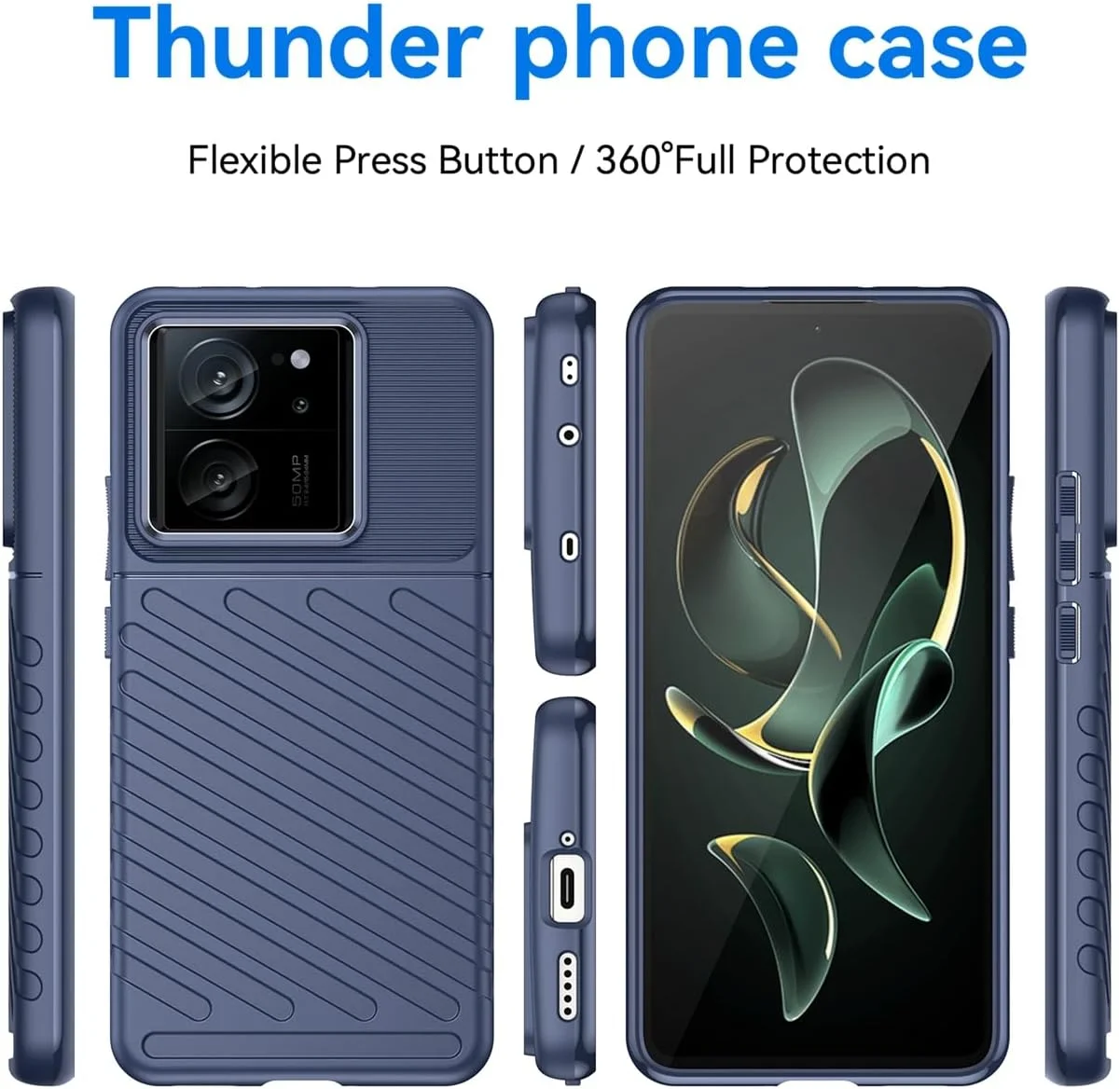 قاب گوشی برای شیائومی 13T، قاب شیائومی 13T Pro به همراه محافظ صفحه نمایش، فیبر کربنی ضد خش مقاوم در برابر ضربه، پوشش پشتی سیلیکونی TPU لاستیکی انعطاف پذیر برای شیائومی 13T/شیائومی 13T Pro آبی