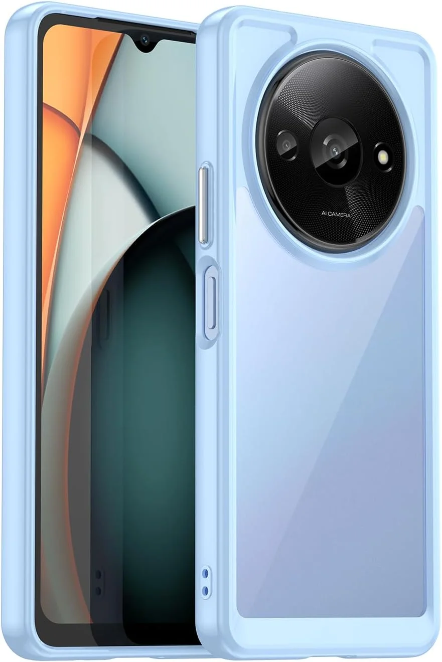 کاور شفاف برای گوشی ردمی A3 / پوکو C61 مدل 2312BPC51H به همراه محافظ صفحه نمایش HD، کاور محافظ گوشی با سپر TPU و PC سخت و شفاف ضد ضربه برای شیائومی ردمی A3، آبی کریستالی