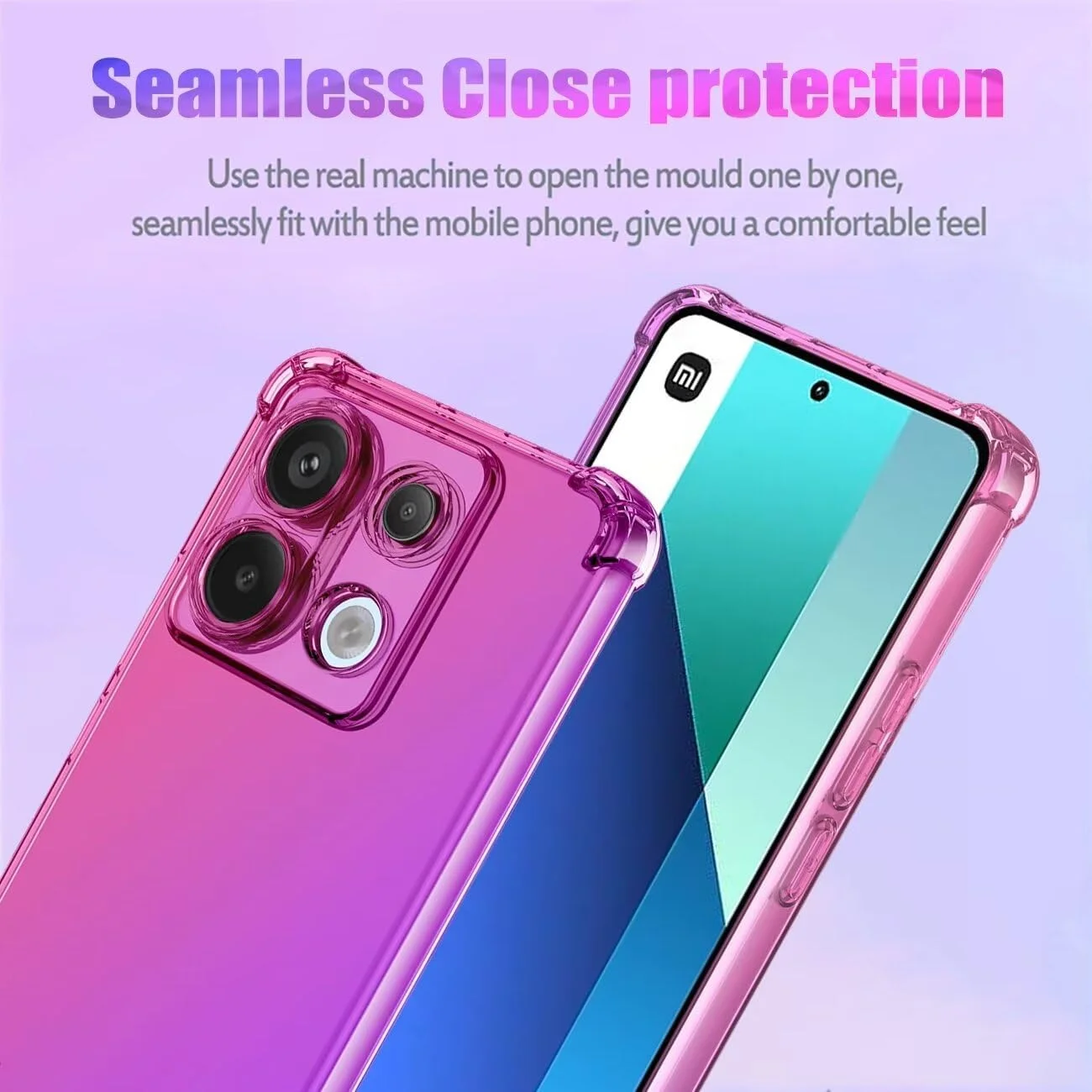 قاب محافظ گوشی شیائومی ردمی نوت 13 4G مدل 23129RAA4G، قاب زیبا دخترانه زنانه، گرادیانی باریک ضد خش، کاور گوشی TPU نرم ضد ضربه برای شیائومی ردمی نوت 13 4G صورتی/بنفش