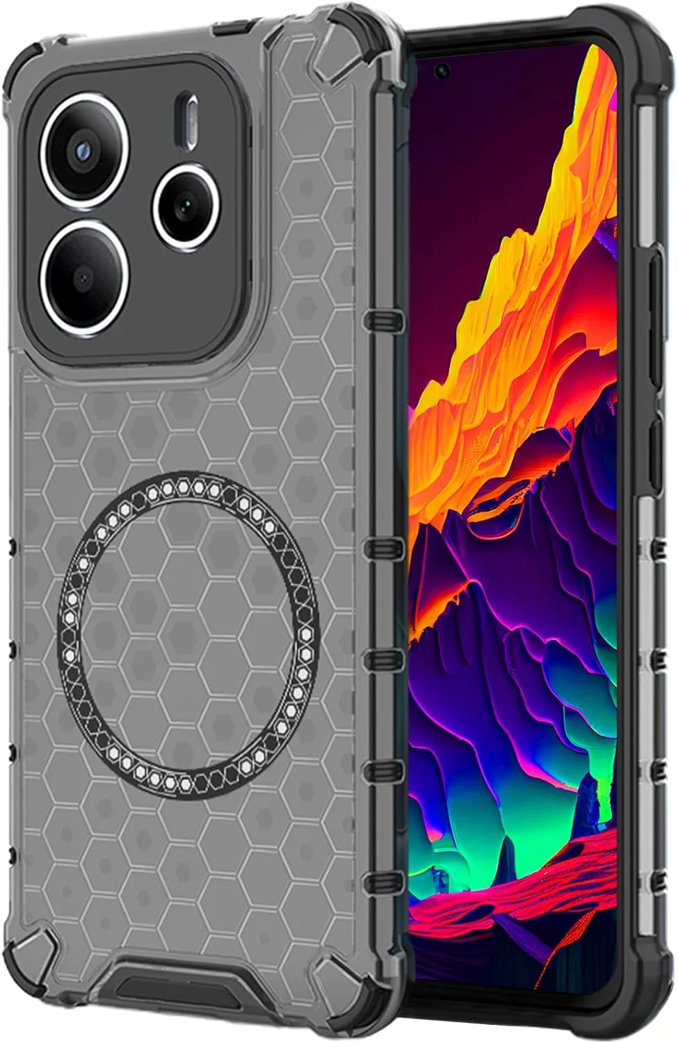 قاب مغناطیسی شفاف برای گوشی شیائومی ردمی نوت 14 5G، کاور محافظ باریک دولایه ضد ضربه با طرح لانه زنبوری مناسب گوشی ردمی نوت 14 5G - رنگ مشکی قاب مغناطیسی شفاف برای گوشی شیائومی ردمی نوت 14 5G، کاور محافظ باریک دولایه ضد ضربه با طرح لانه زنبوری مناسب گوشی ردمی نوت 14 5G - رنگ مشکی