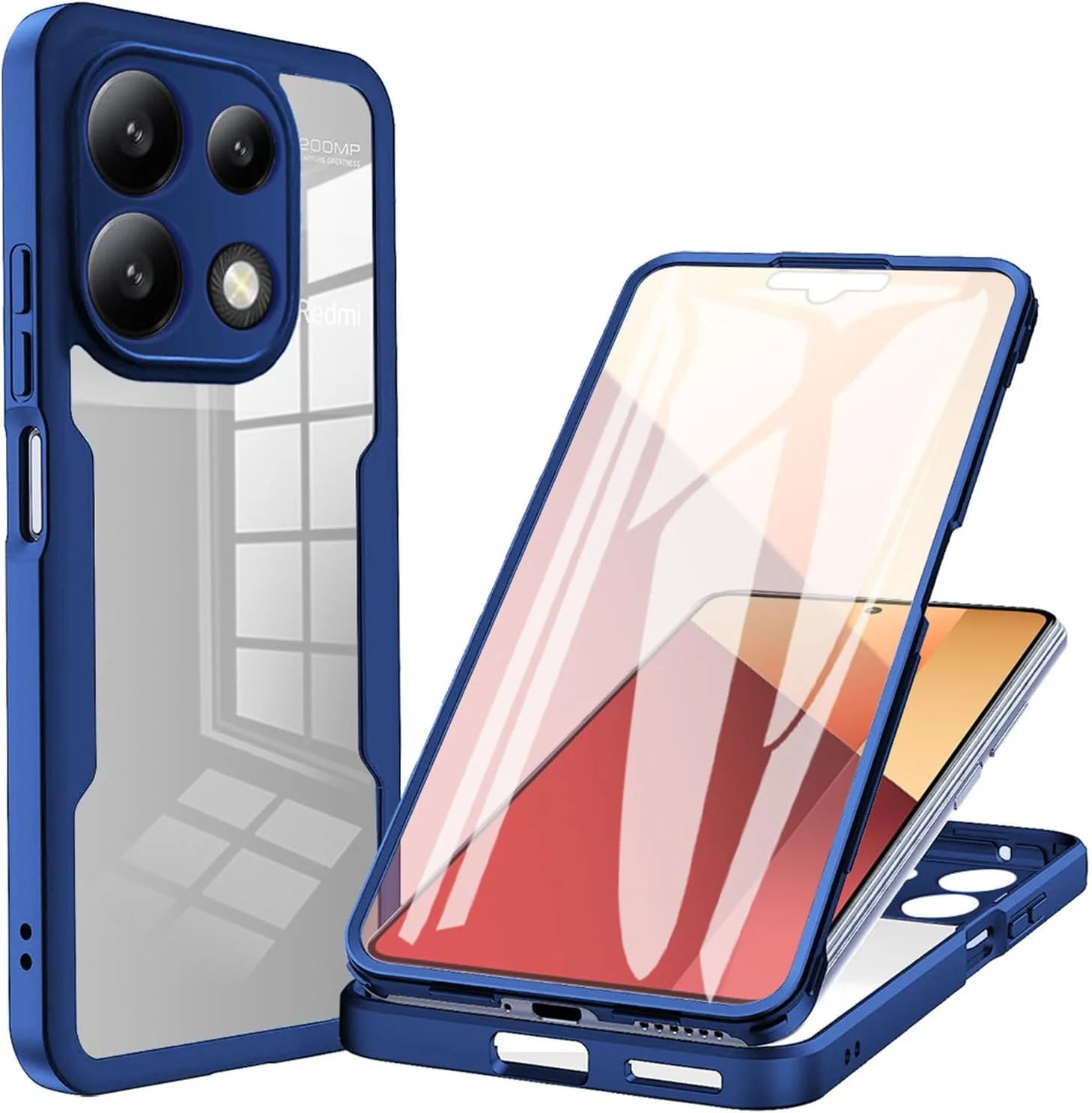 قاب محافظ شفاف و ضربه گیر 360 درجه شیائومی Redmi Note 13 Pro 4G به همراه محافظ صفحه نمایش - آبی