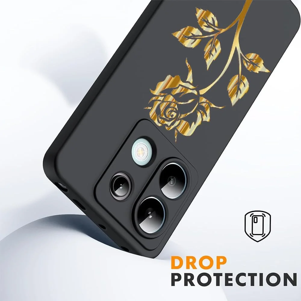 قاب سیلیکونی مشکی با طرح گل رز برای گوشی شیائومی ردمی نوت 13 پرو 5G / پوکو X6 5G، محافظ باریک و ضد ضربه TPU مناسب دختران و بانوان برای ردمی نوت 13 پرو 5G سایز 6.67 اینچ. گل رز