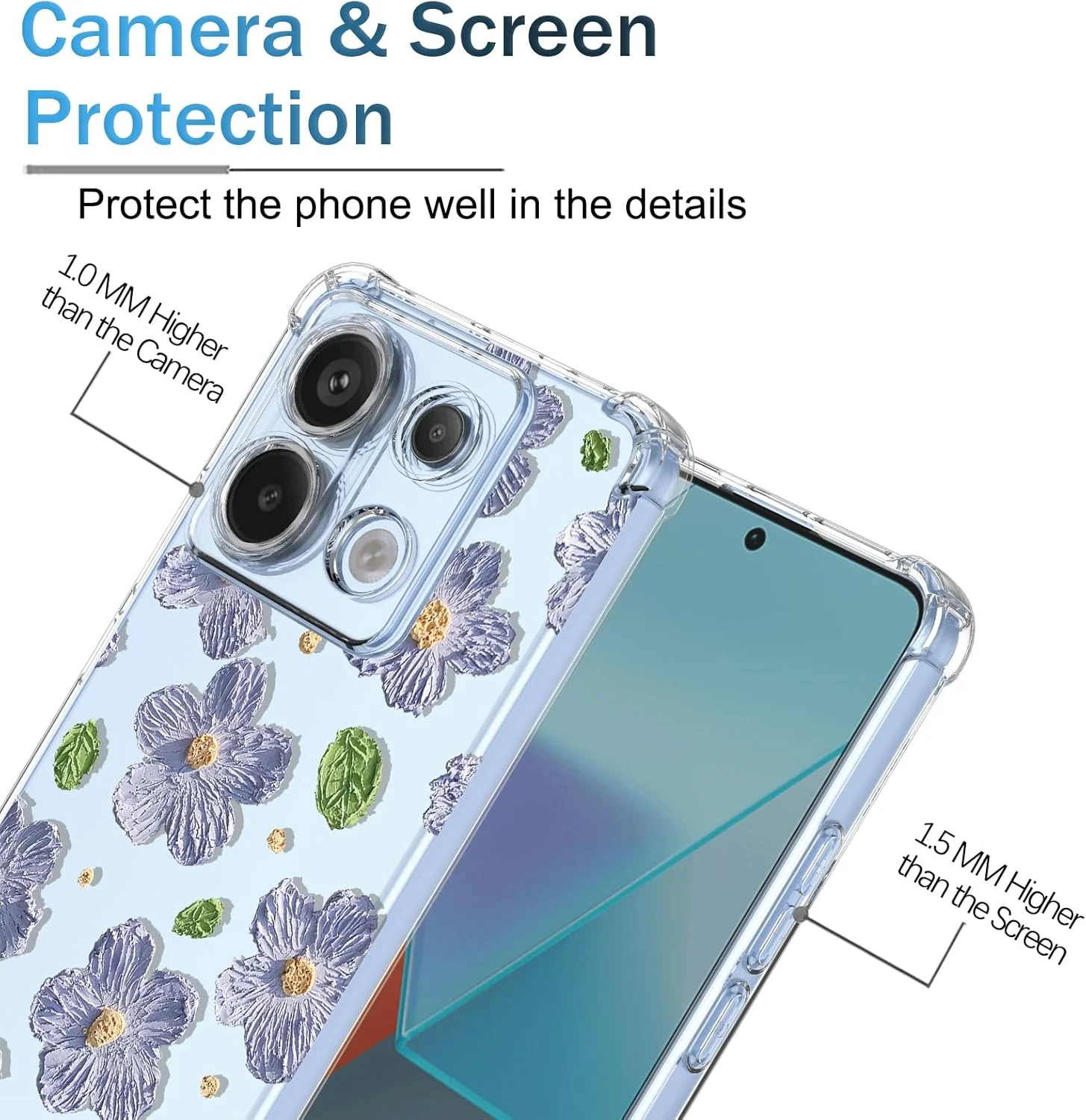 کاور گوشی ردمی نوت 13 پرو 5G پوکو X6، با گوشه‌های دارای بالشتک هوا، طرح گل‌دار، TPU نرم شفاف، ضربه‌گیر، محافظ گوشی برای شیائومی ردمی نوت 13 پرو 5G، گل بنفش