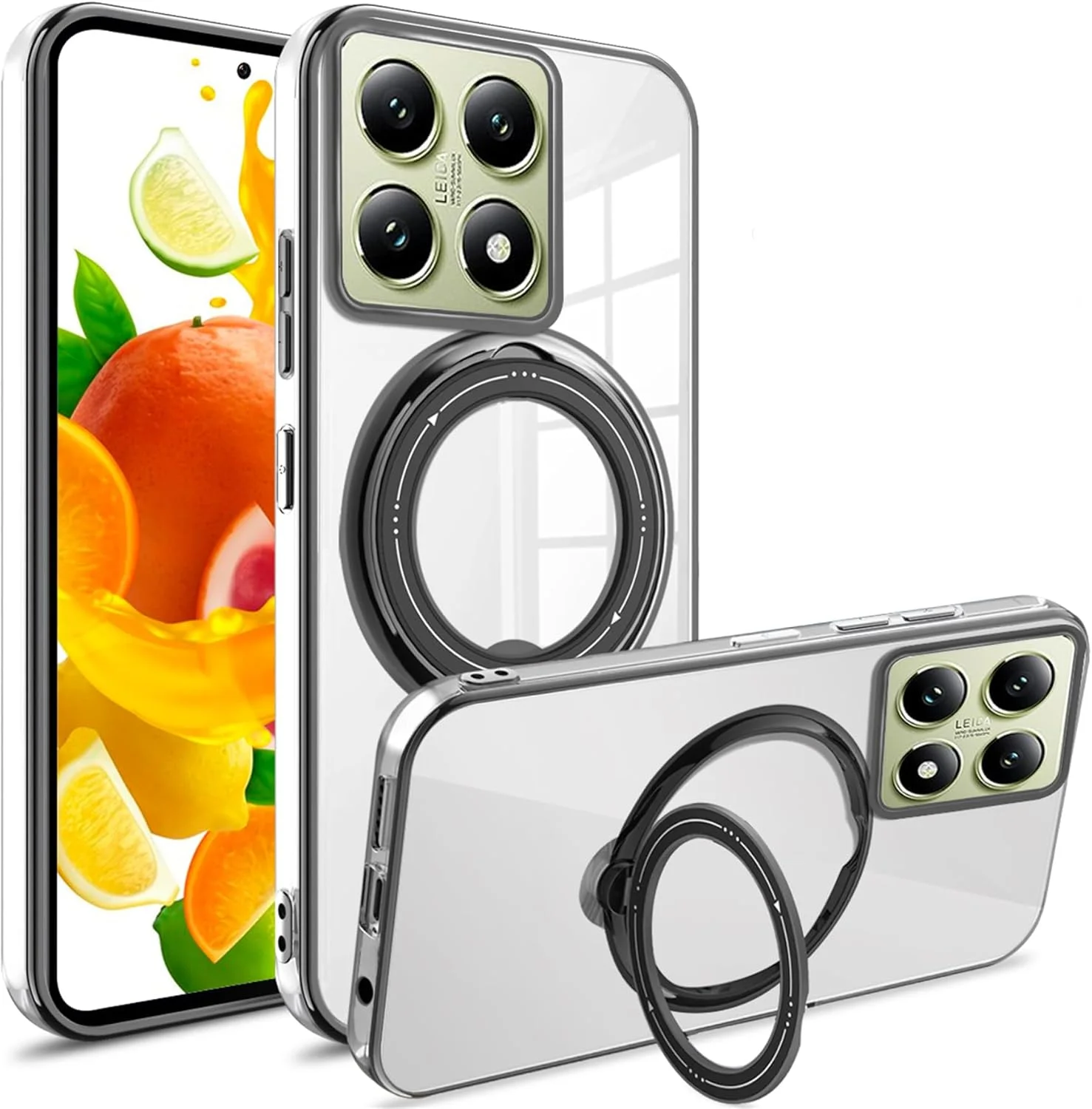 کاور شفاف برای شیائومی 14 تی پرو با حلقه استند مغناطیسی، کاور سیلیکونی باریک ضد ضربه با [بامپر آبکاری شده] برای شیائومی 14 تی پرو - مشکی