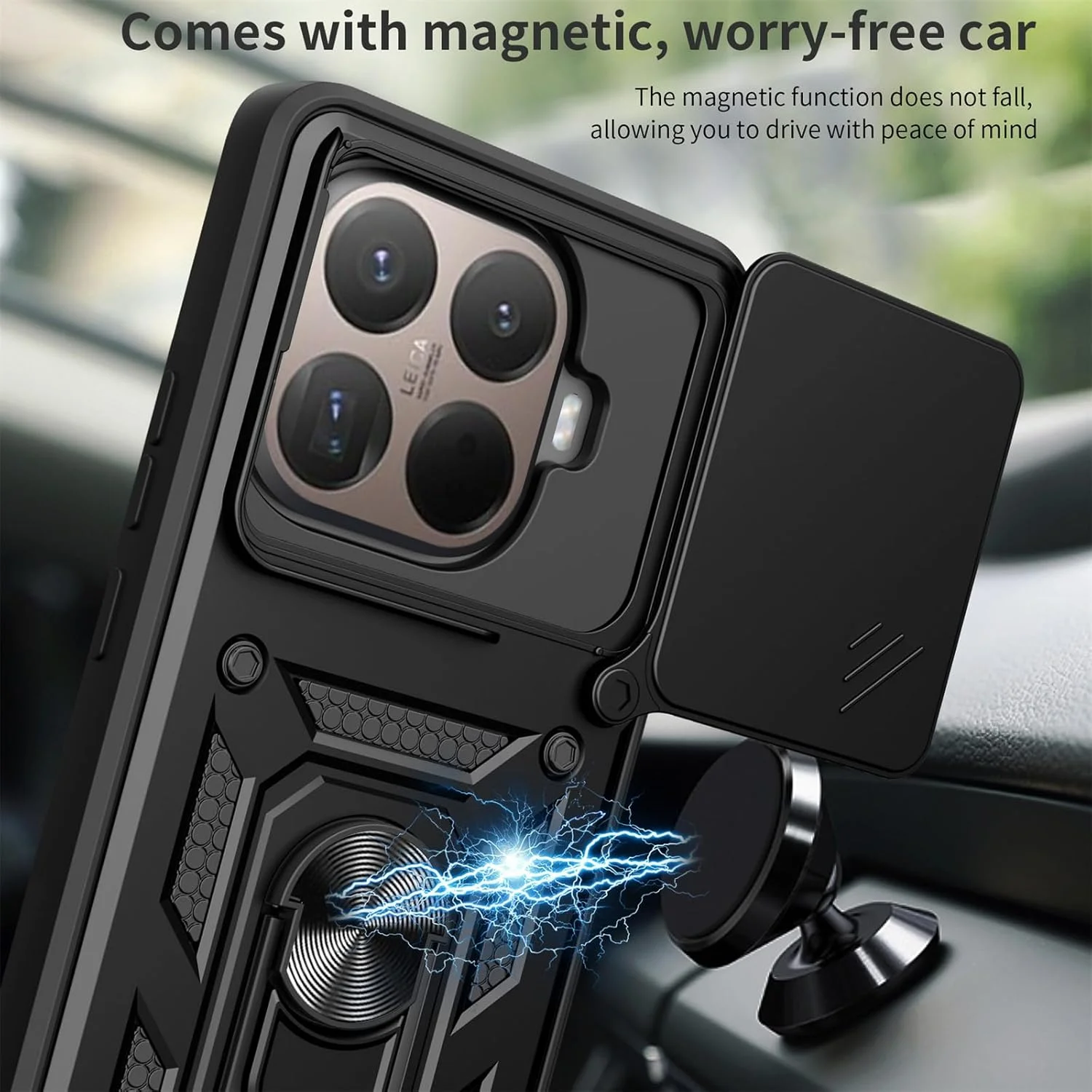کاور محافظ زرهی برای شیائومی 15T Pro، محافظت ضد ضربه با پوشش کشویی دوربین و حلقه مغناطیسی چرخان 360 درجه برای شیائومی 15T Pro SJ مشکی