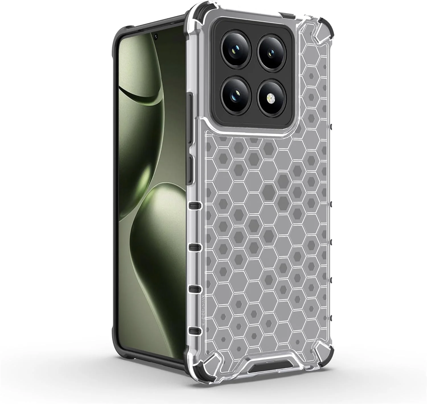 کاور شفاف برای شیائومی 14 تی، ضد خش و عدم زرد شدن، محافظ پشتی باریک با طرح لانه زنبوری و ضد ضربه، مناسب برای شیائومی 14 تی، سفید شفاف