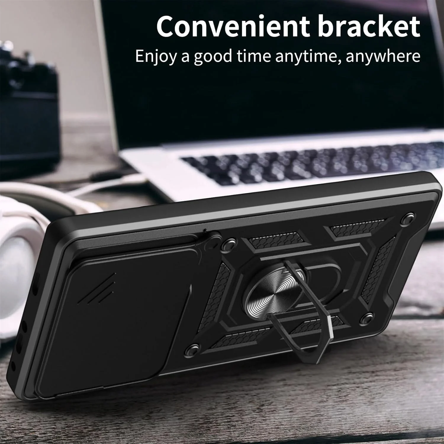 کاور محافظ زرهی برای شیائومی 15T Pro، محافظت ضد ضربه با پوشش کشویی دوربین و حلقه مغناطیسی چرخان 360 درجه برای شیائومی 15T Pro SJ مشکی